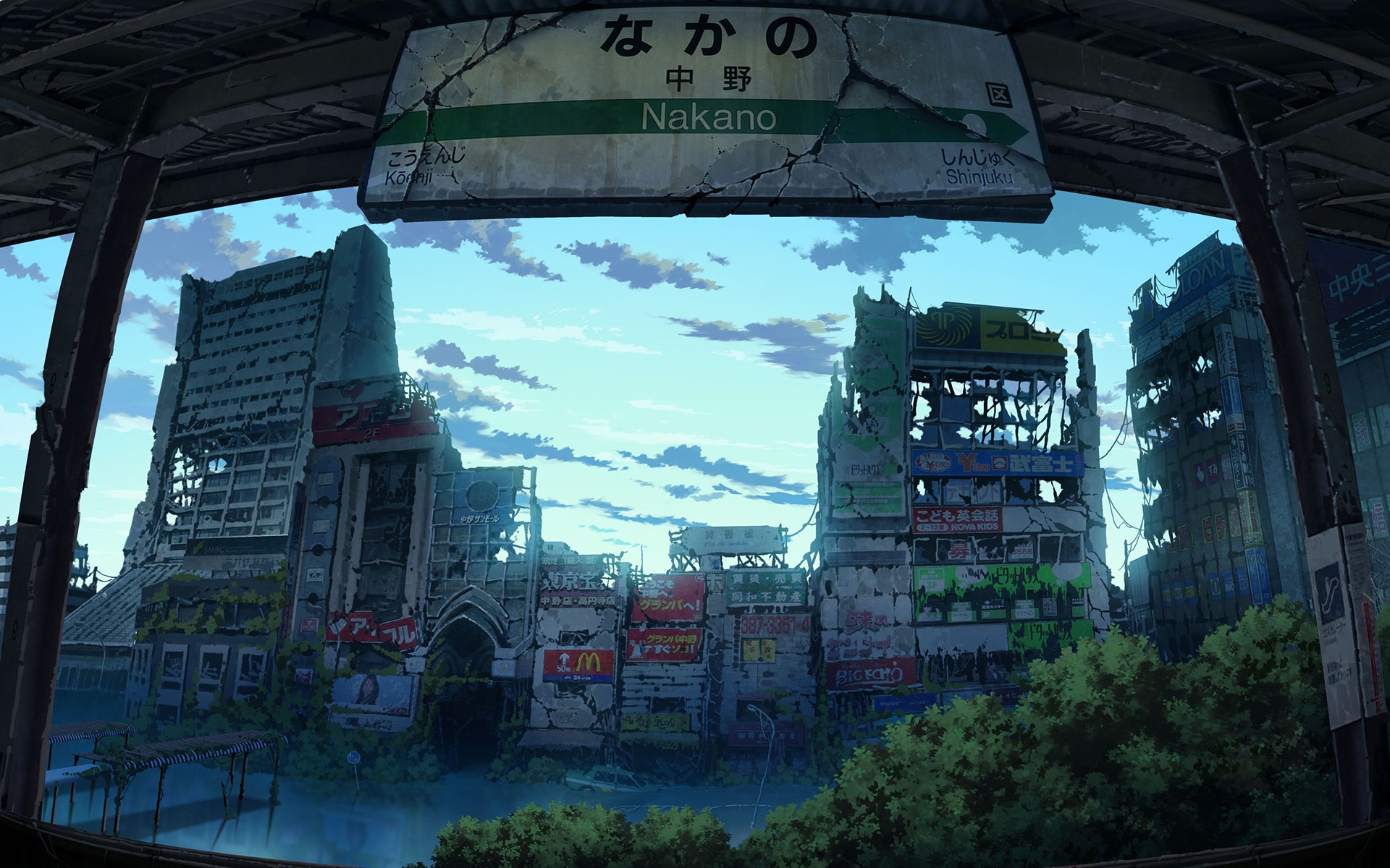 Japan Anime Apocalyptic McDonalds Ruin 1920x1200