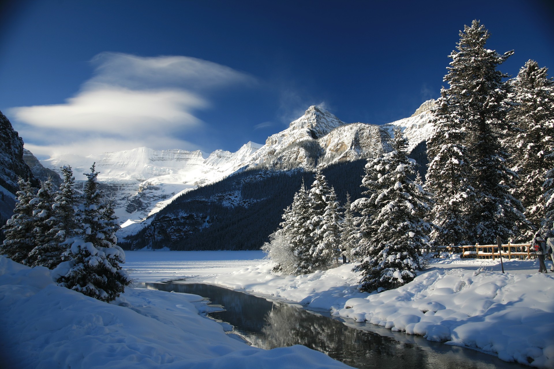Winter Snow Snowy Mountain Landscape Banff National Park Lake Louise Clouds Mountains 1920x1280