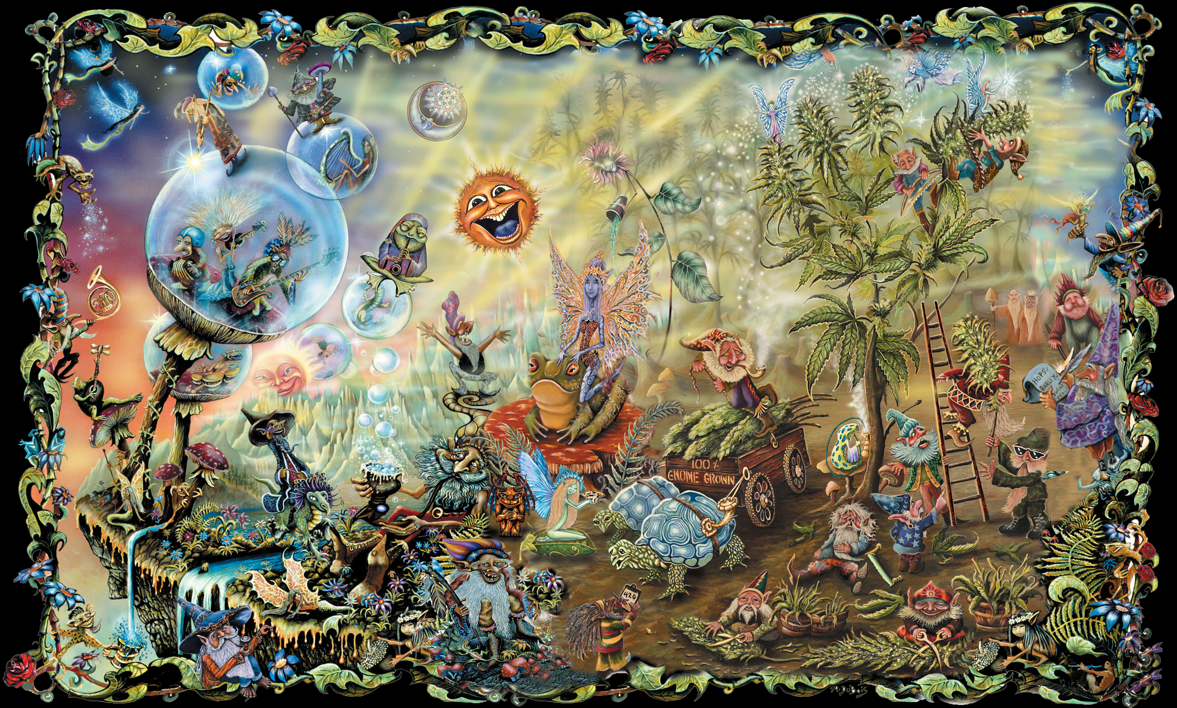 Psychedelic Fairies Magic Mushrooms Gnomes Artwork 2334x1405