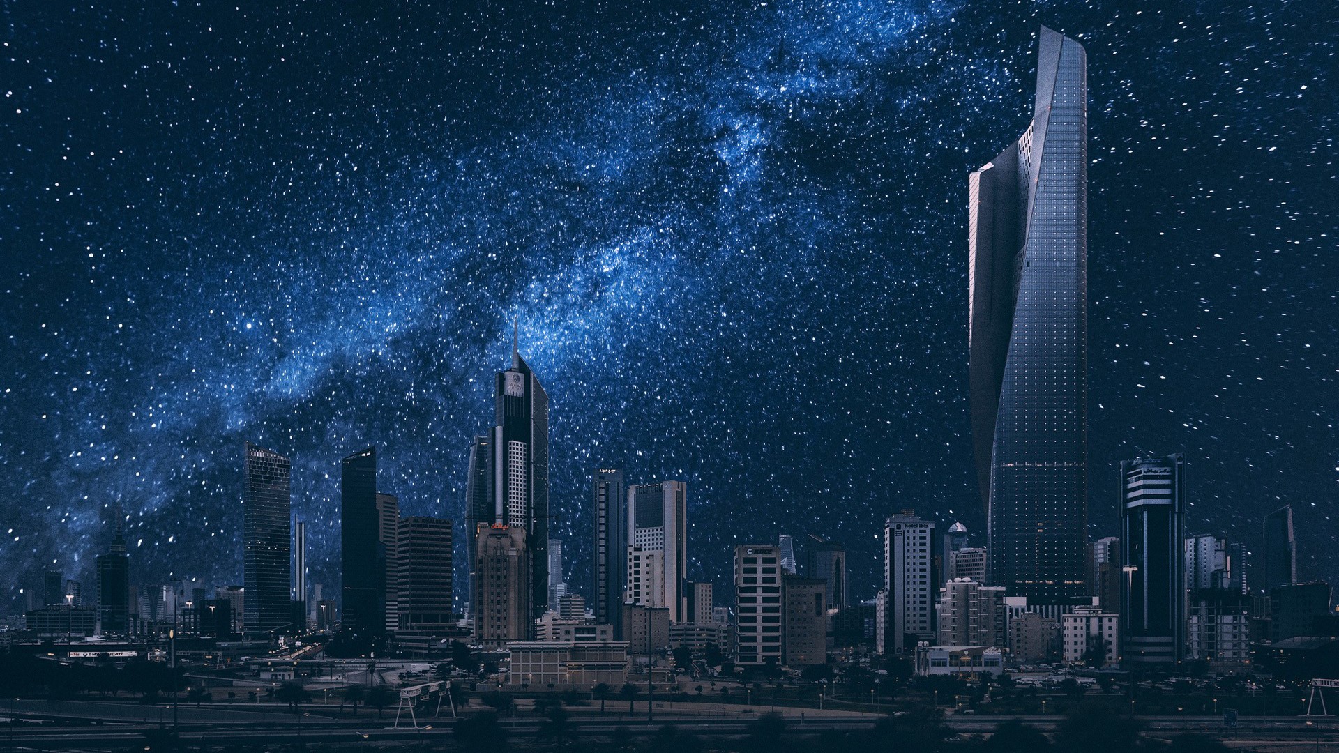 Kuwait Night Stars City Tower 1920x1080