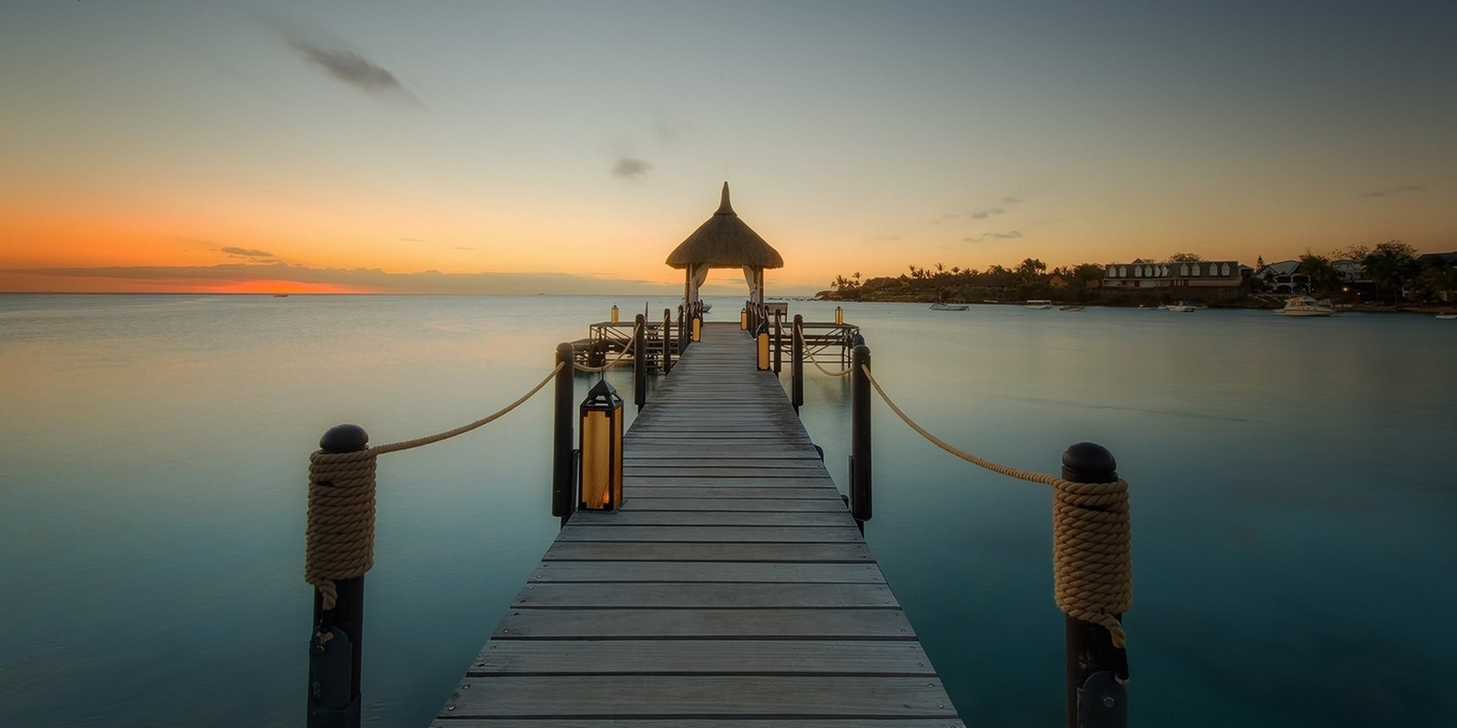 Nature Landscape Dock Sea Island Mauritius Tropical Walkway Beach Lantern 1600x800