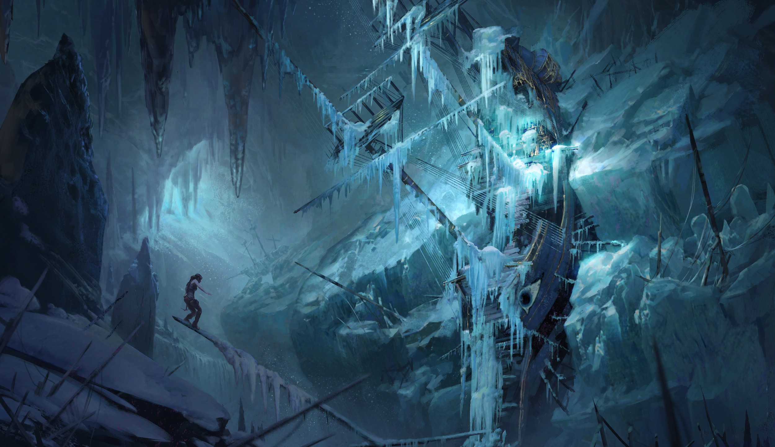 Video Games Lara Croft Tomb Raider Rise Of The Tomb Raider Cyan Ice Cave Ship Video Game Art Icicle  2500x1442