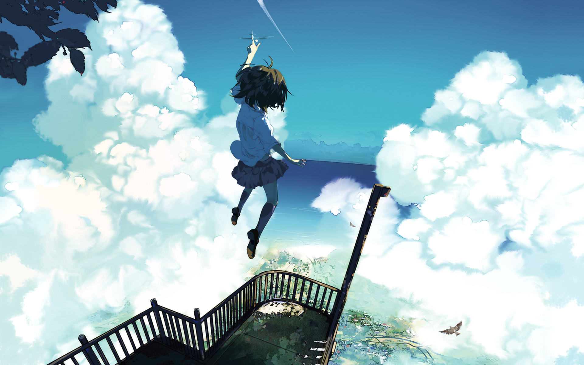 Sky Anime Girls Sea Clouds Original Characters Heights 1920x1200