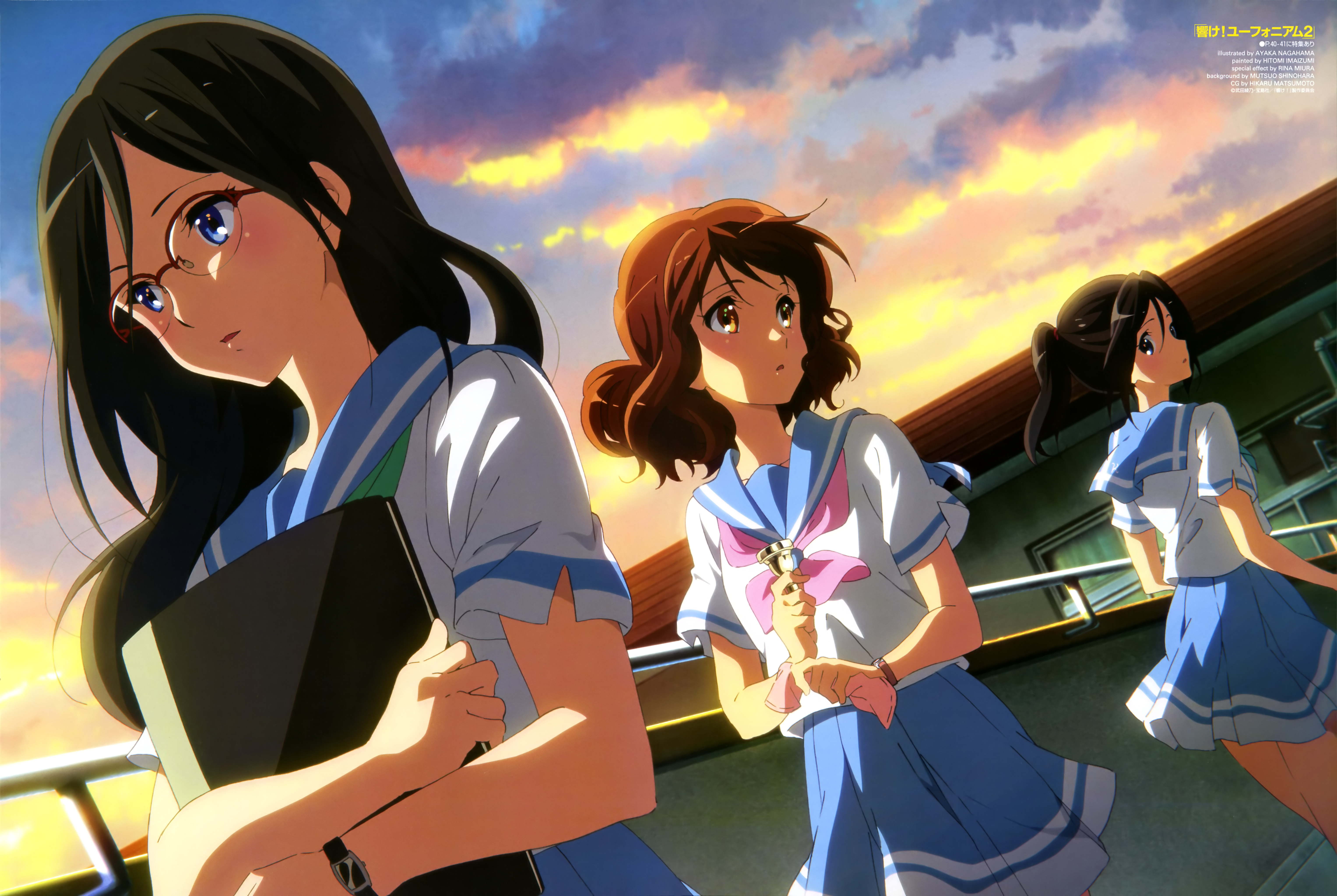 Short Hair Brown Hair Brown Eyes School Uniform Skirt Long Hair Black Hair Asuka Tanaka Kumiko Oumae 6108x4095