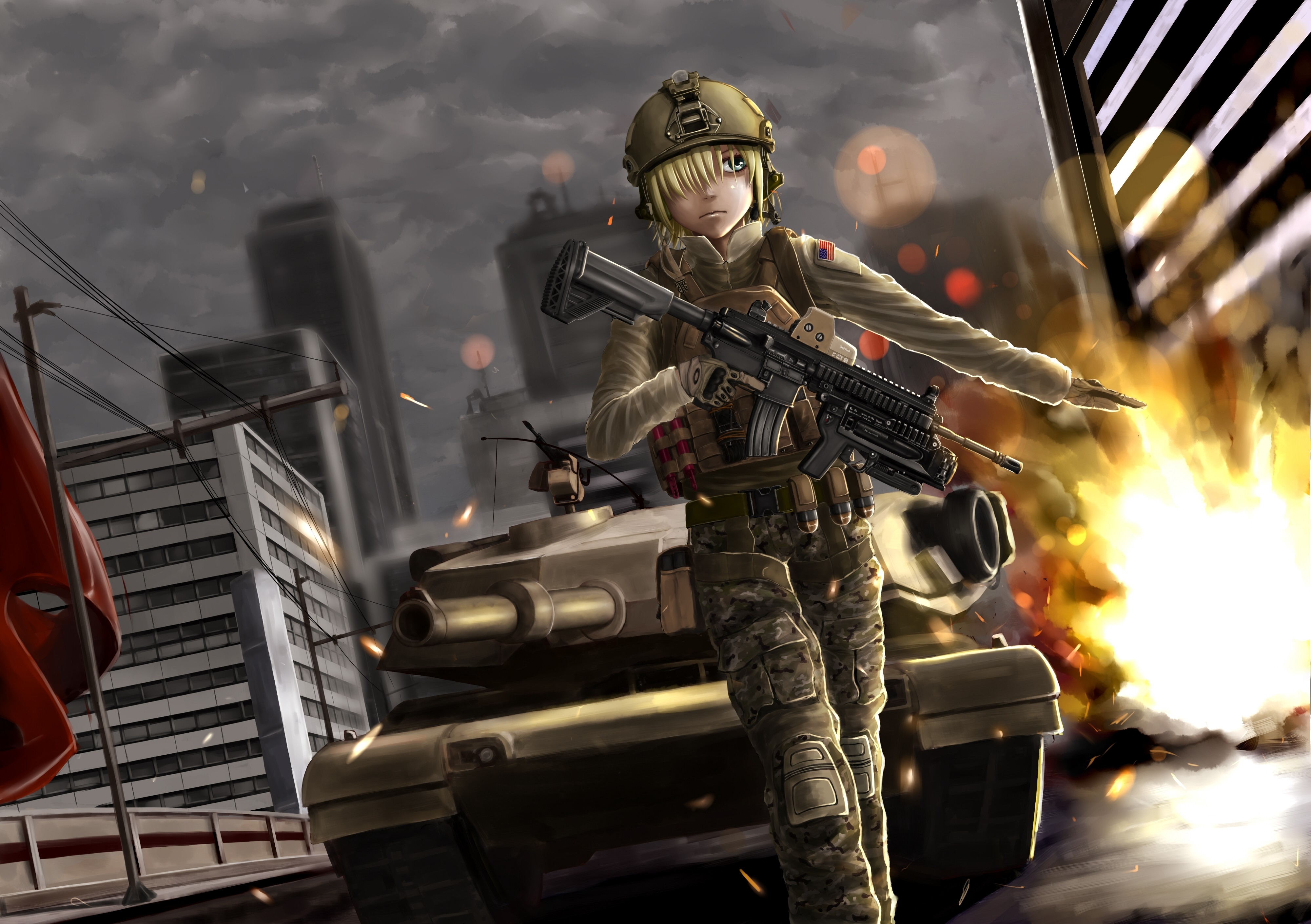 Anime Anime Girls Battlefield M1 Abrams Tank Weapon Gun Uniform Female Soldier Original Characters M 4000x2821