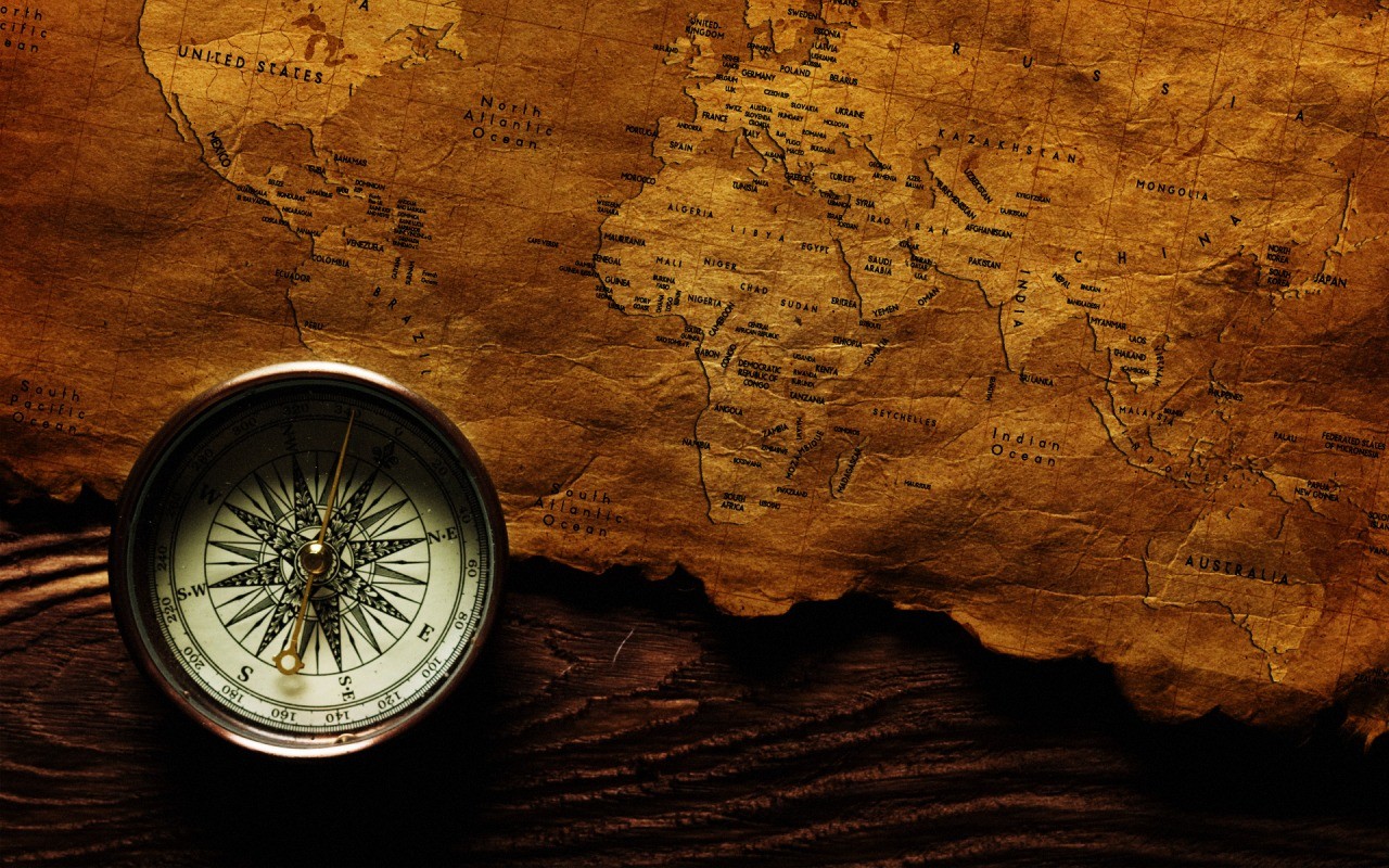 Old Map Compass Vintage World Map 1280x800