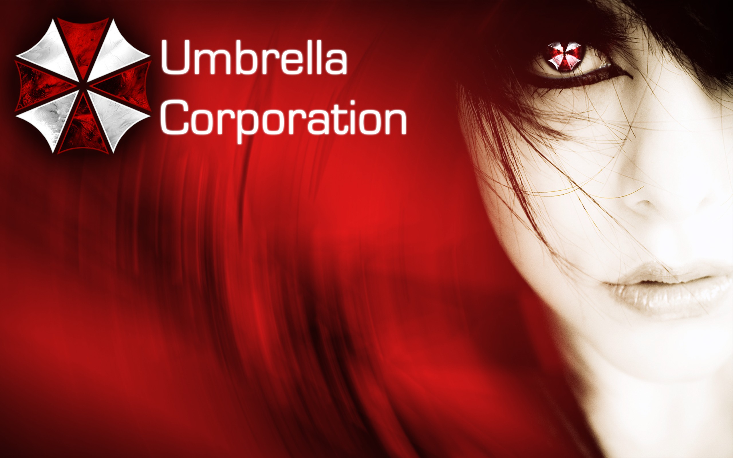 Umbrella Corporation Resident Evil Face Red Background Women 2560x1600