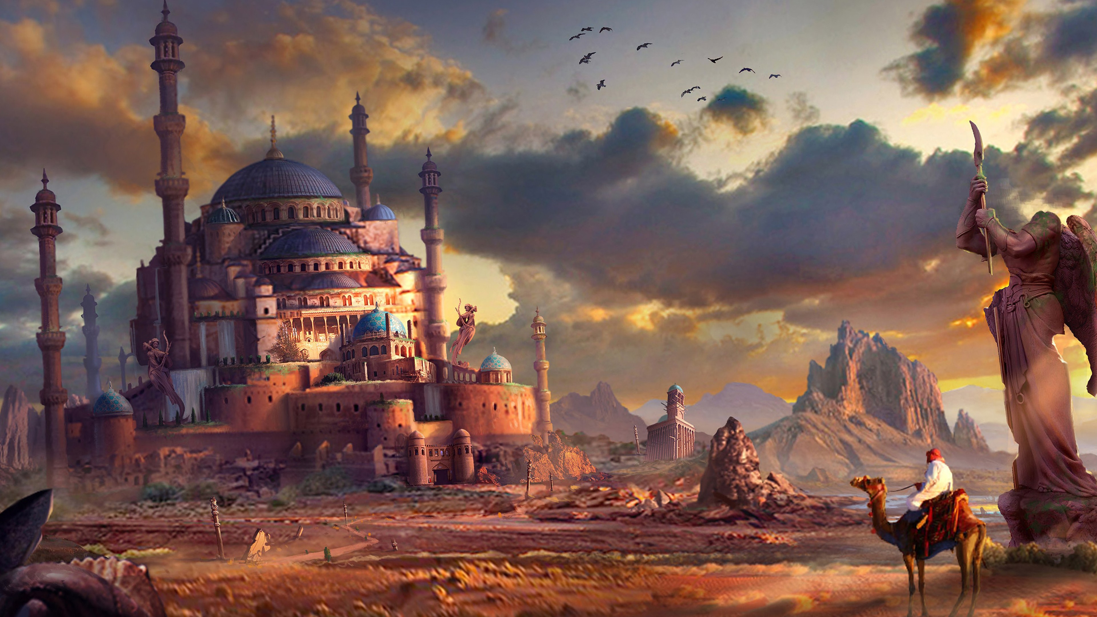 Fantasy Art Looking Into The Distance Camels Arabian 3840x2160