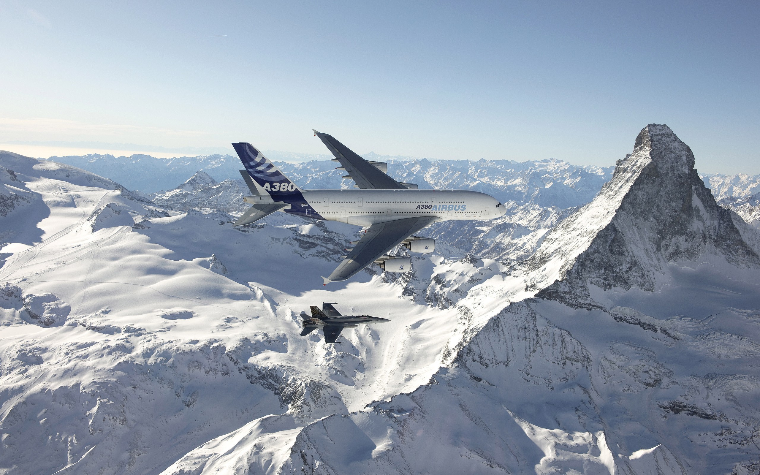 Airbus A380 FA 18 Hornet Matterhorn 2560x1600