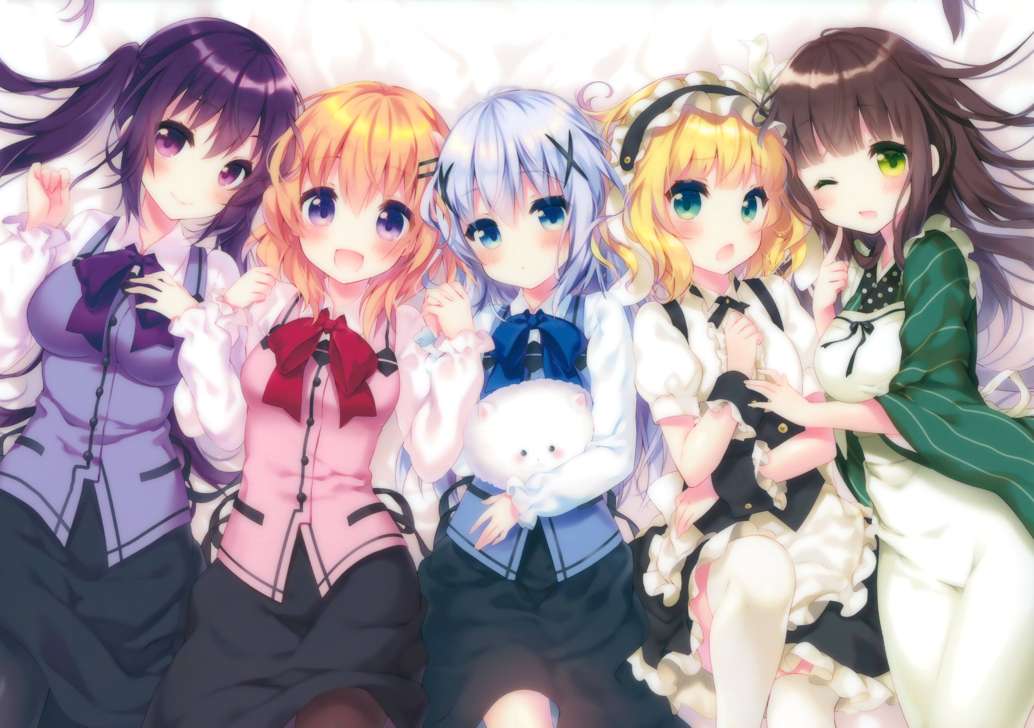 Anime Anime Girls Gochuumon Wa Usagi Desu Ka Kafuu Chino Hoto Kokoa Tedeza Rize Kirima Sharo Ujimats 3500x2464