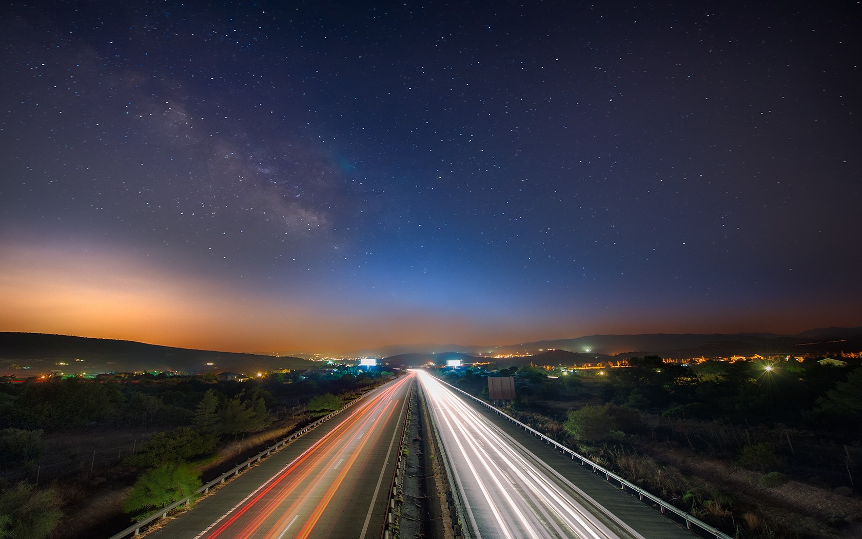 Road Light Trails Long Exposure Stars Landscape Mountains Cyprus Milky Way 1680x1050