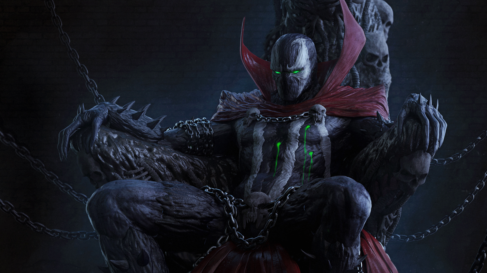 Spawn Image Comics Chain Throne Cape Spikes Glowing Eyes 2000x1124
