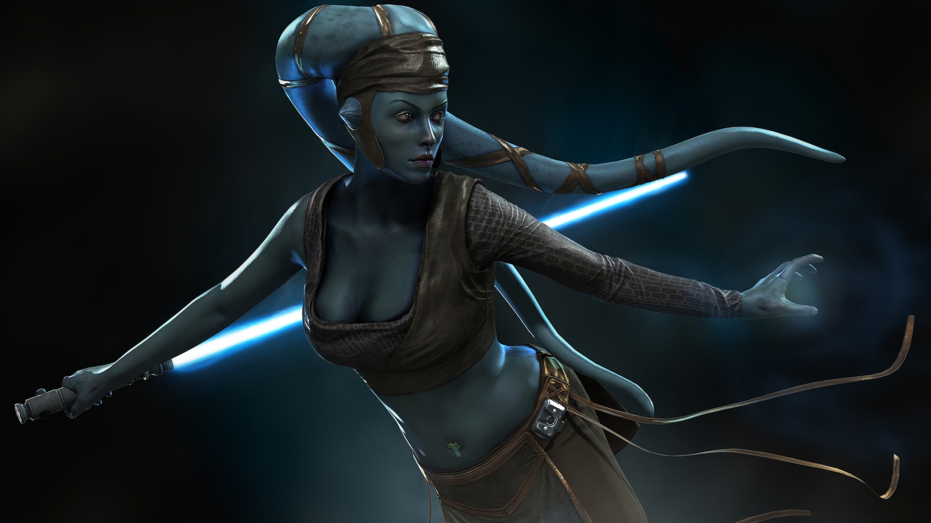 Twilek Star Wars Aayla Secura Jedi Woman Lightsaber Blue Lightsaber Star Wars 1920x1080