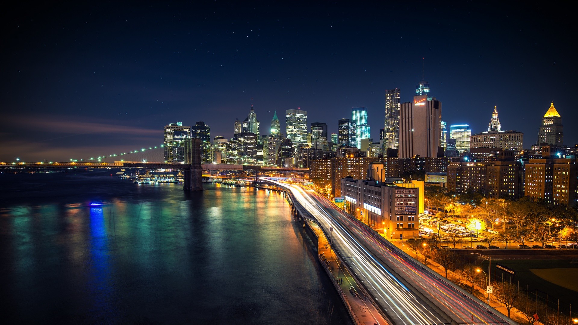 Cityscape City Manhattan Manhattan Bridge Long Exposure New York City Dominic Kamp 1920x1080