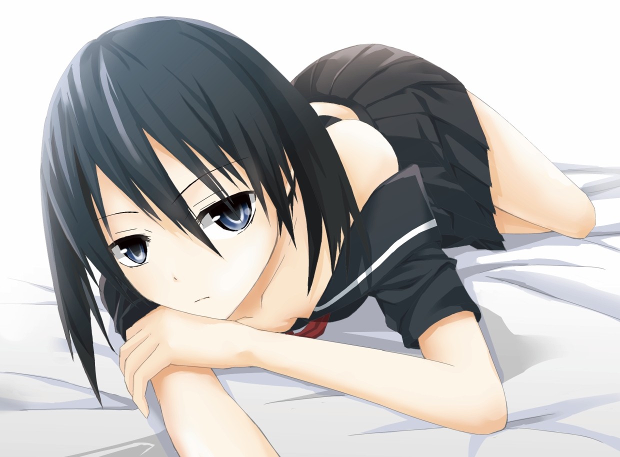 Anime Anime Girls Akame Ga Kill Kurome Sadness In Bed Blue Eyes Brunette Short Hair Looking At Viewe 1240x914