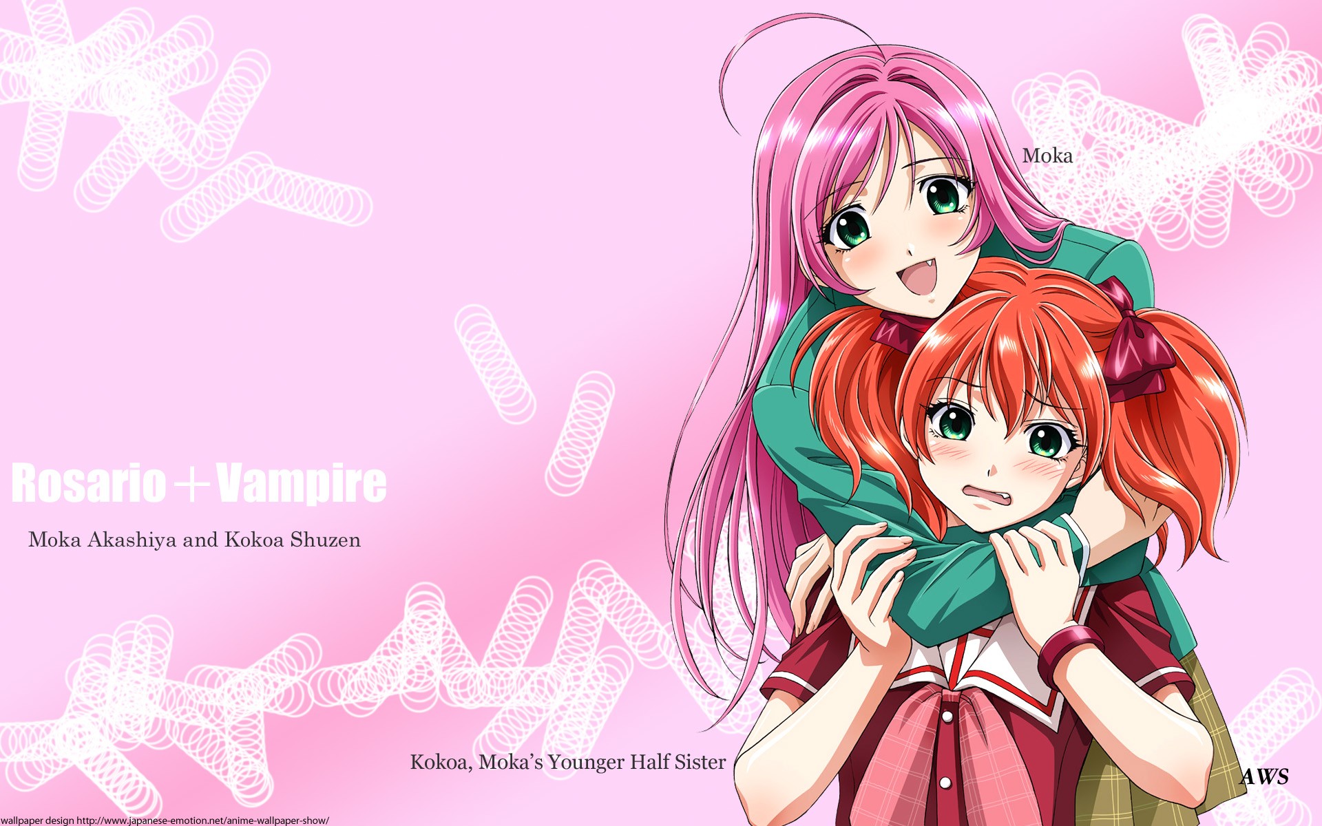 Akashiya Moka Anime Girls Pink Hair Anime Green Eyes Pink Background 1920x1200
