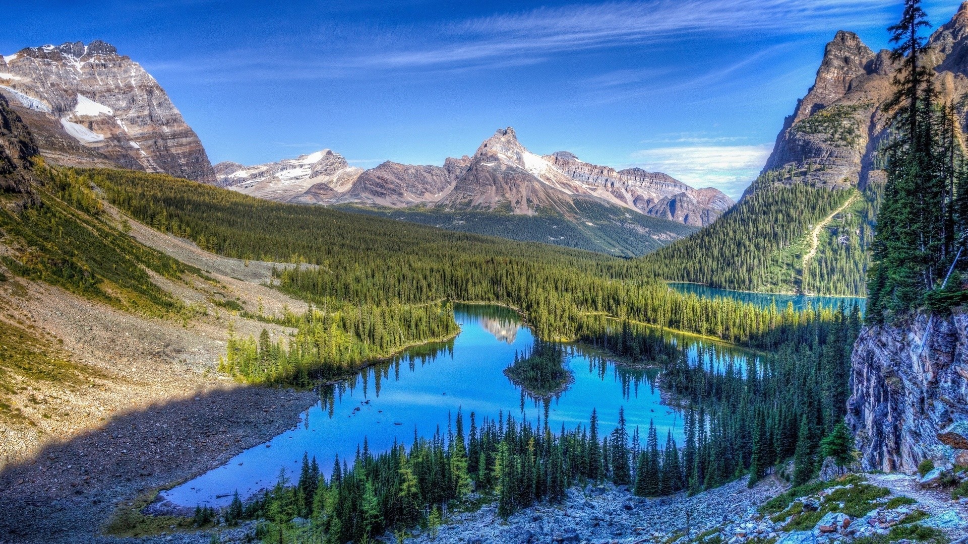 Landscape Lake Mountains Trees Rocky Mountain National Park 1920x1080