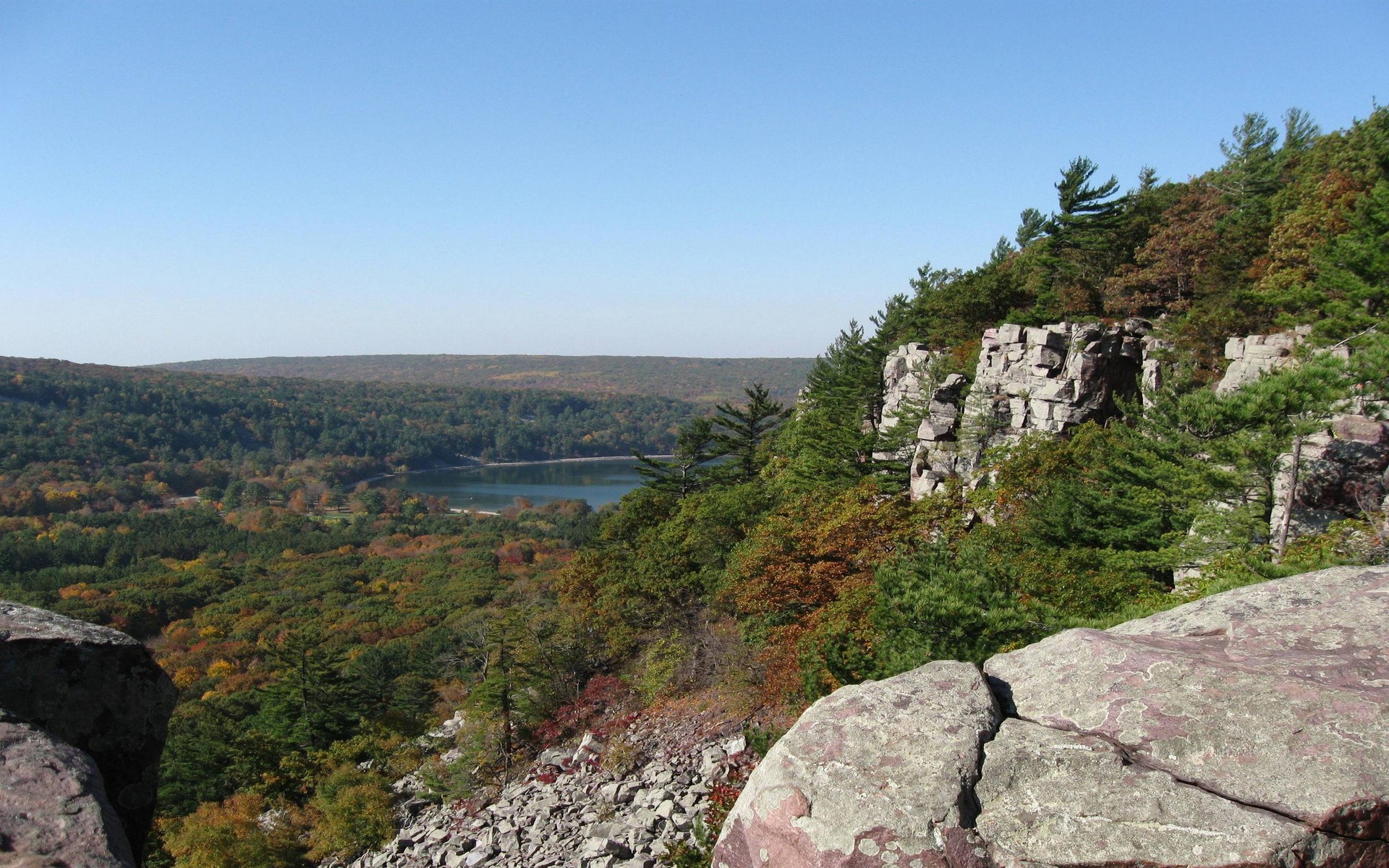 Landscape Forest Cliff Lake Wisconsin Nature 1920x1200