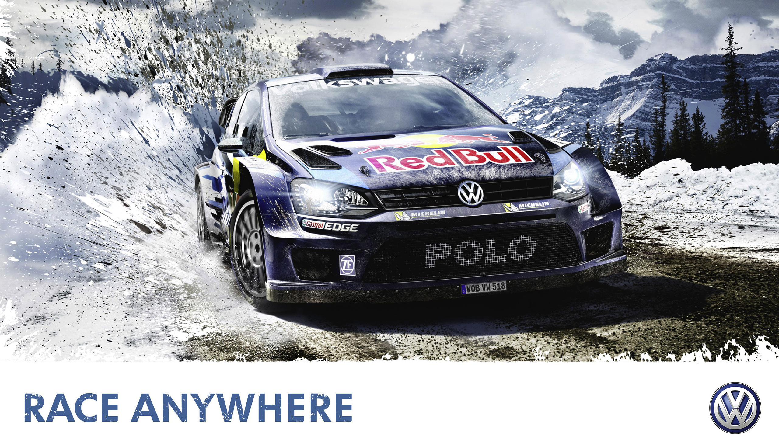 Volkswagen Polo Rally Cars Wrc VW Polo WRC Snow Mud Video Games IOS Car Vehicle Red Bull 2560x1440