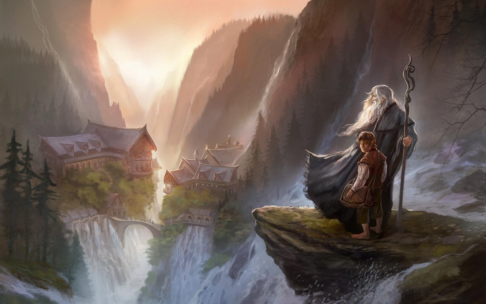 The Lord Of The Rings Fantasy Art Digital Art The Hobbit Gandalf Bilbo Baggins Rivendell 1920x1200