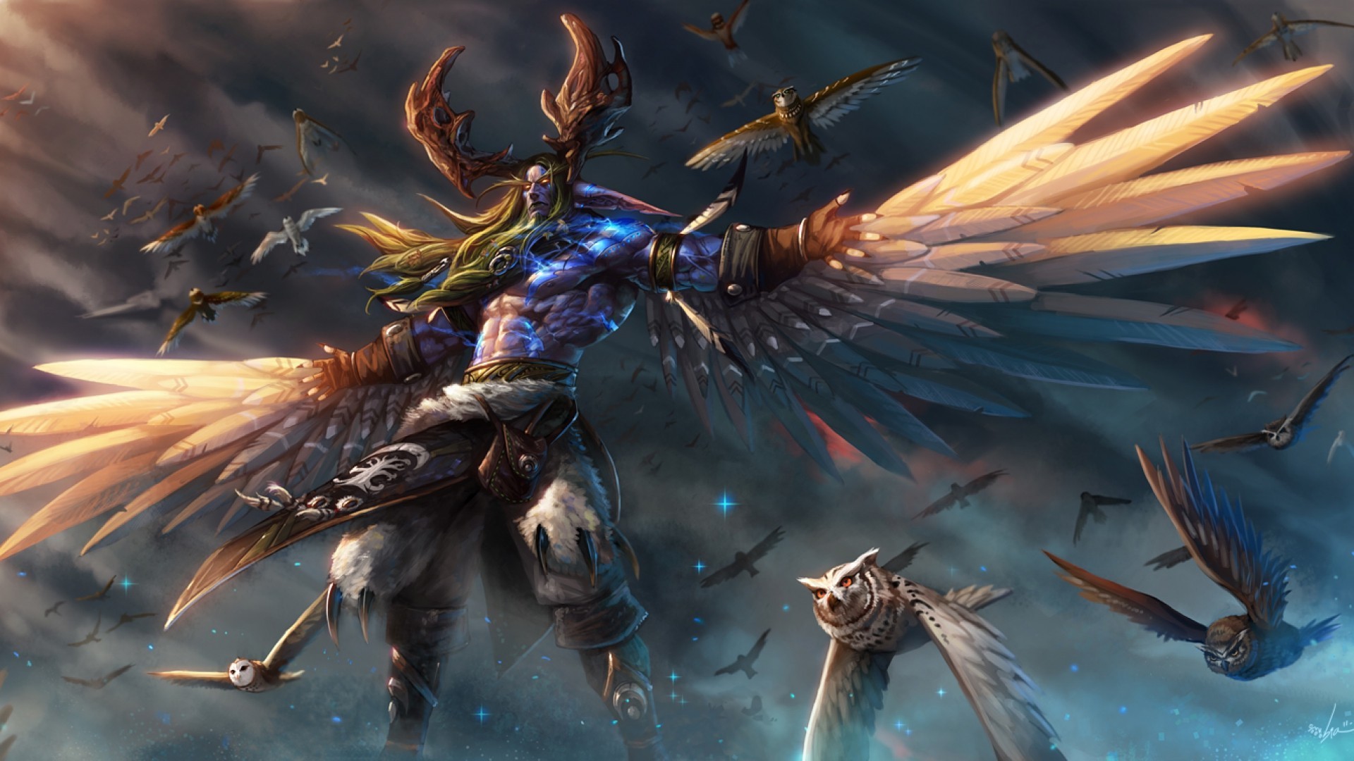Malfurion World Of Warcraft Video Games Wings Birds Fantasy Art Druids 1920x1080