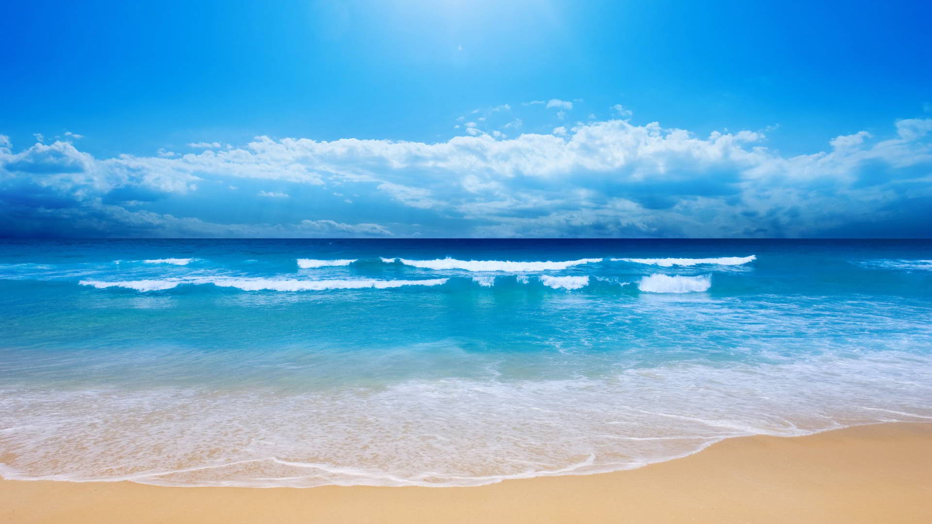 Cuba Sky Horizon Sea Blue Waves Beach 1920x1080
