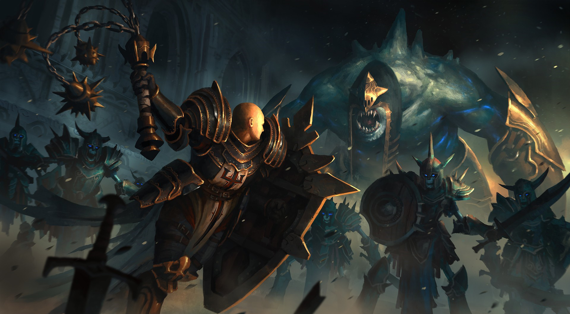 Diablo Iii Crusaders Artwork Skeleton Battle Video Games Fantasy Art 2012 Year Video Game Art Armore 1919x1059