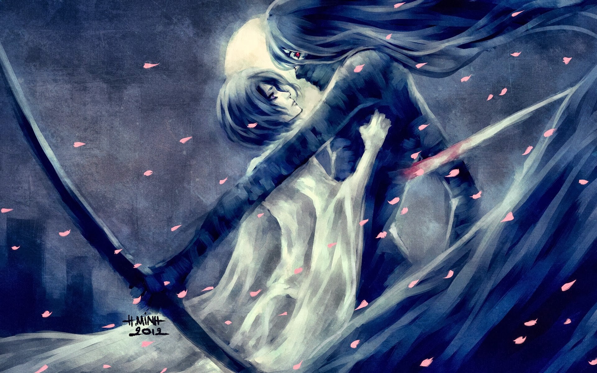 Bleach Kurosaki Ichigo Kuchiki Rukia NanFe Mugetsu Petals Sword Fan Art Anime Girls Anime 1920x1200