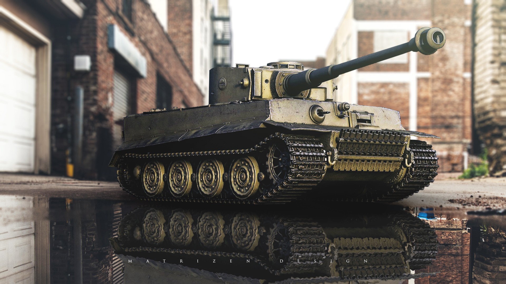 Tank Cityscape Street Building Tiger I Photoshop Digital Art 1920x1080