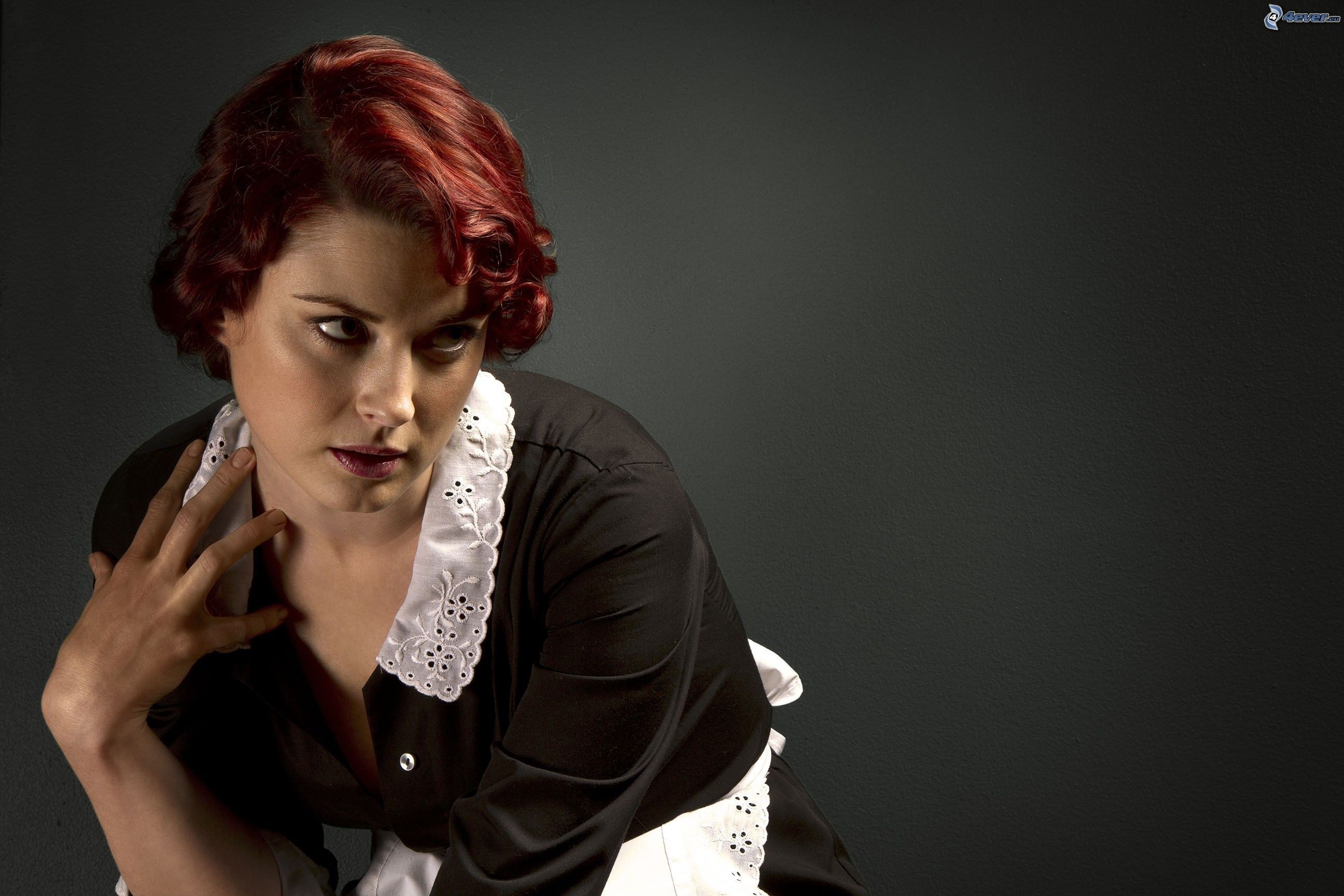 Alexandra Breckenridge American Horror Story Women Maid Outfit Redhead Simple Background TV 2592x1728