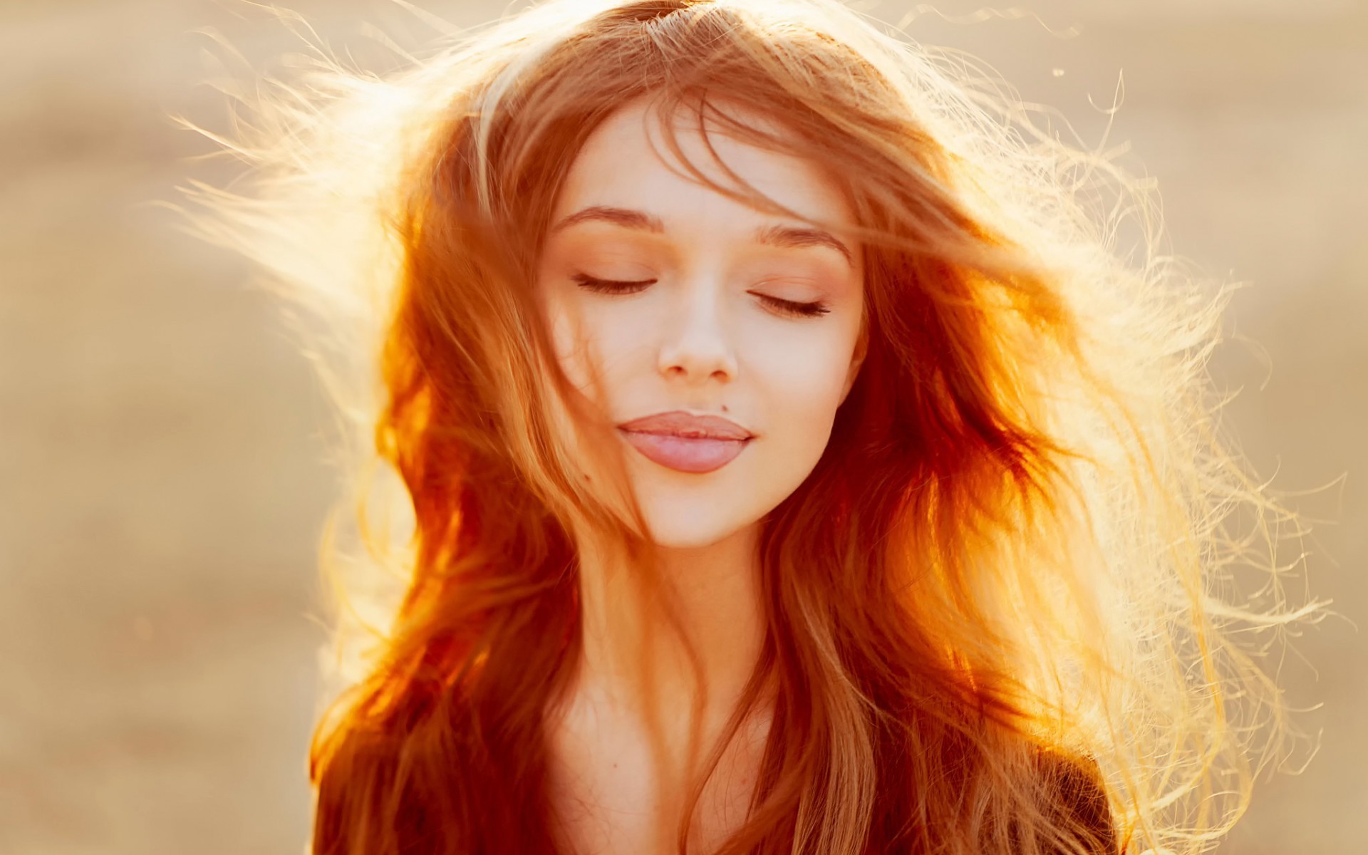 Women Face Redhead Closed Eyes Brunette Model Women Outdoors Sunlight Nataniele Ribeiro 1920x1200