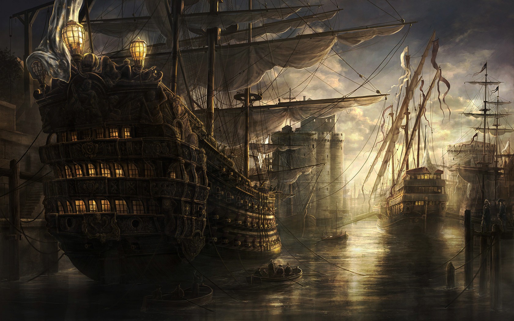 Sea Old Ship Fantasy Art Artwork Ship Video Games Empire Total War 1680x1050