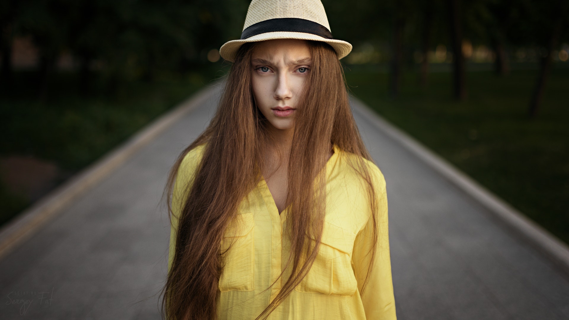 Women Long Hair Sergey Fat Hat Portrait Depth Of Field Women Outdoors Polina Artemeva 1920x1080