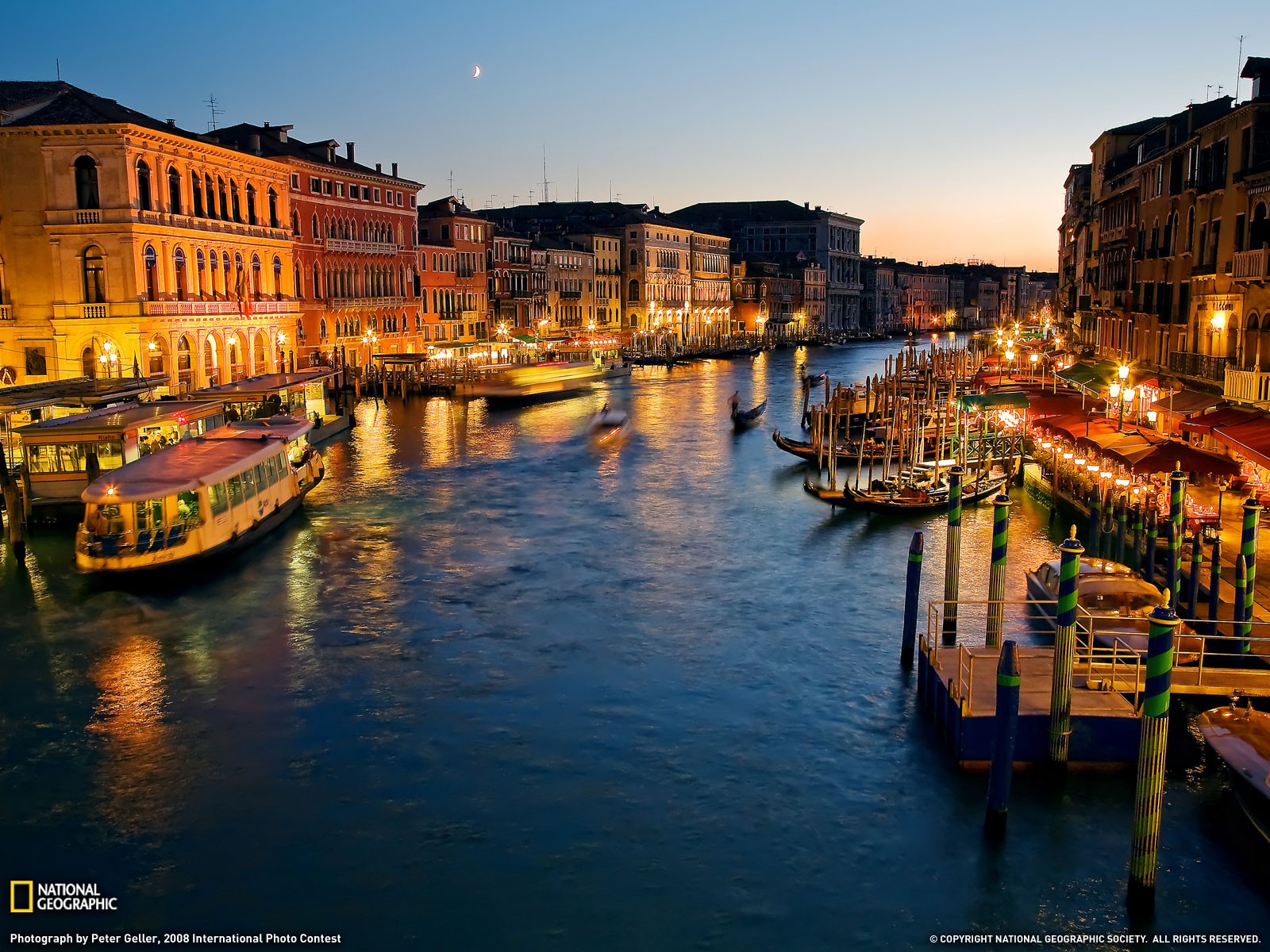 Venice City Cityscape Dusk Gondolas Canal 1600x1200