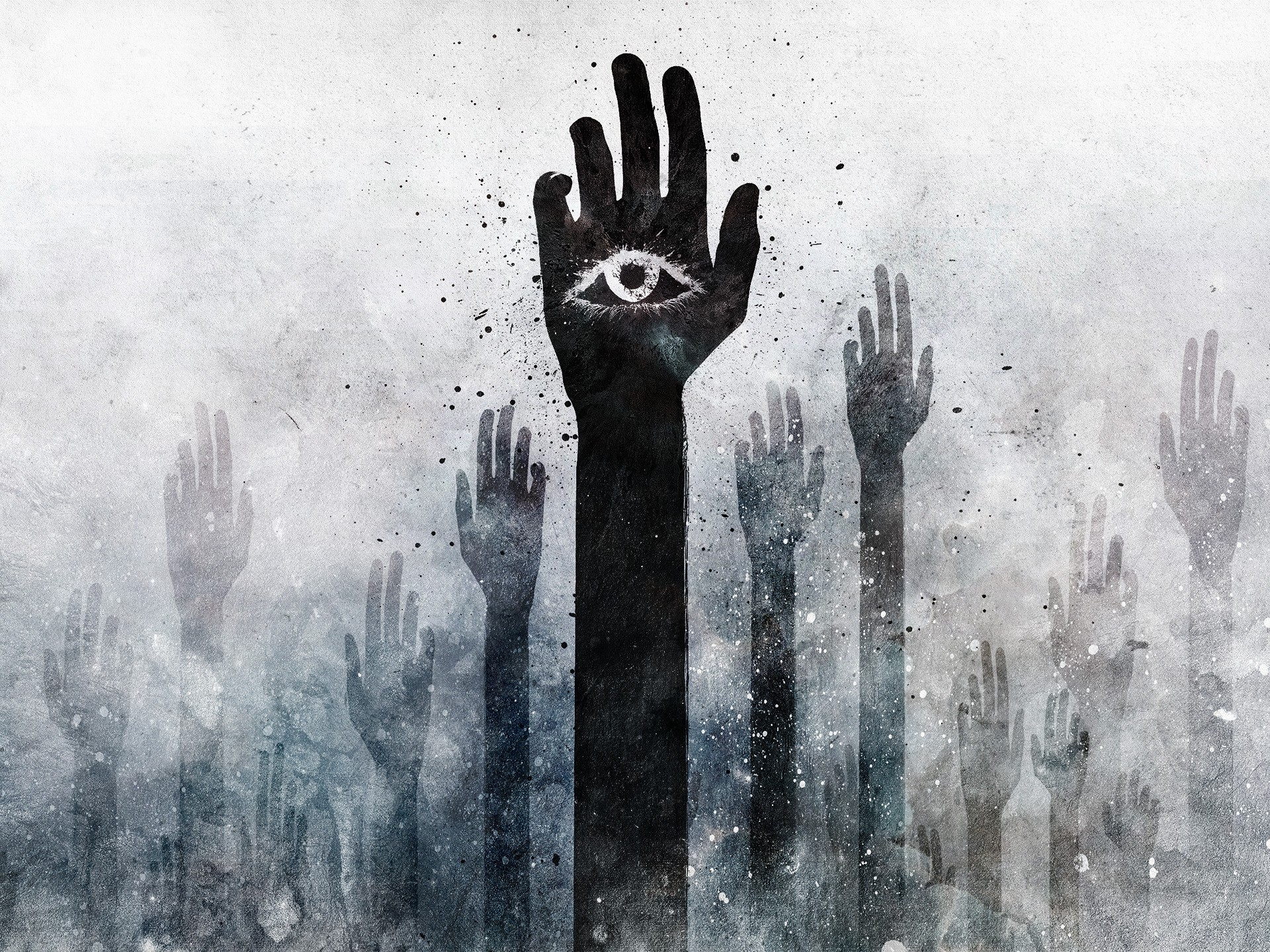 Hands Alex Cherry Eyes Monochrome Artwork Hamsa 1920x1440