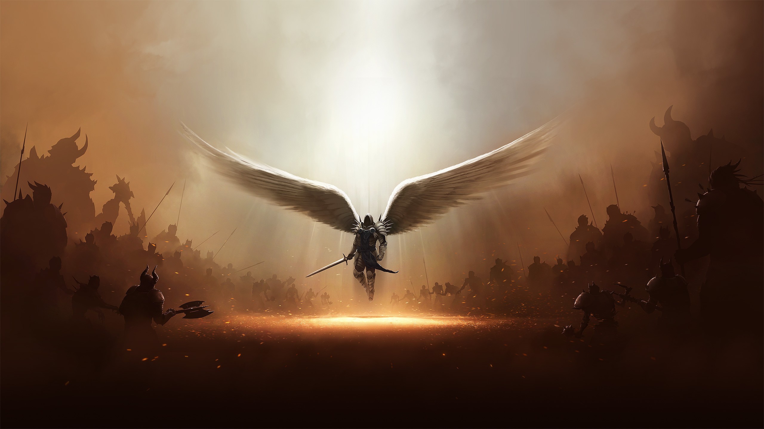 Diablo Wings Sword Archangel Fantasy Art Tyrael Diablo Iii Video Games Digital Art 2560x1440