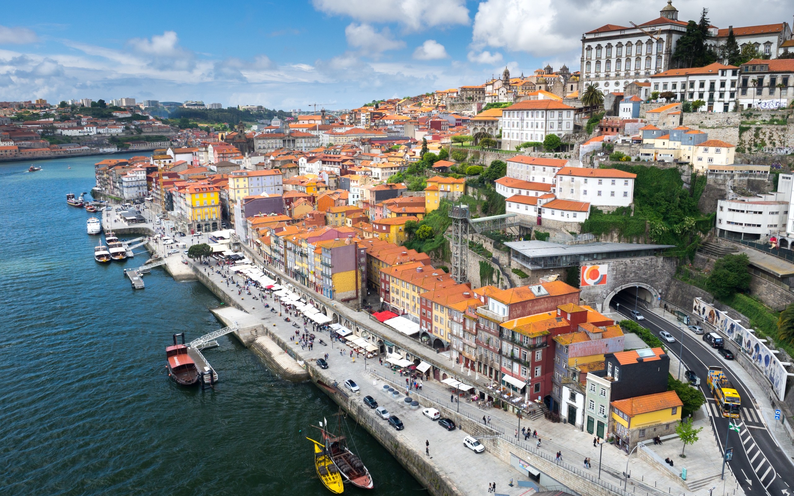 Porto Portugal City Cityscape Building Road Tunnel River Boat 2560x1600