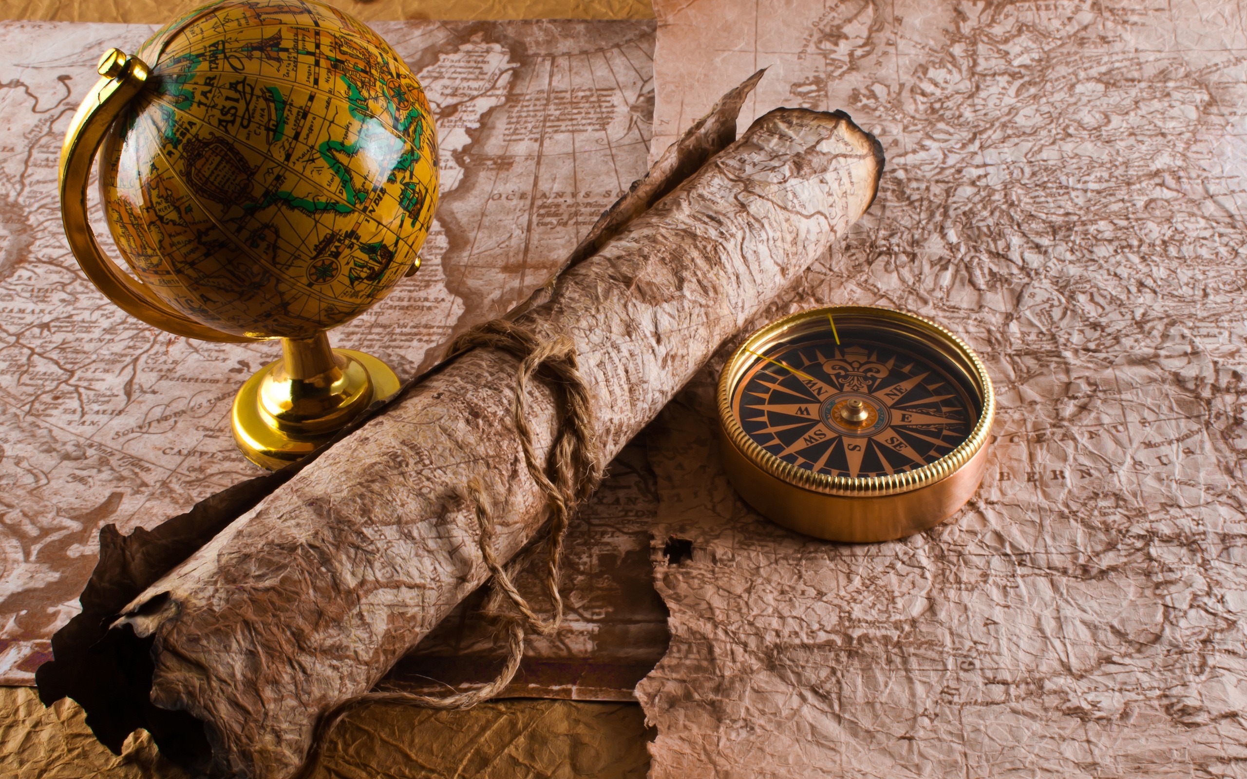 Artwork Globes Map Compass Scrolls 2560x1600