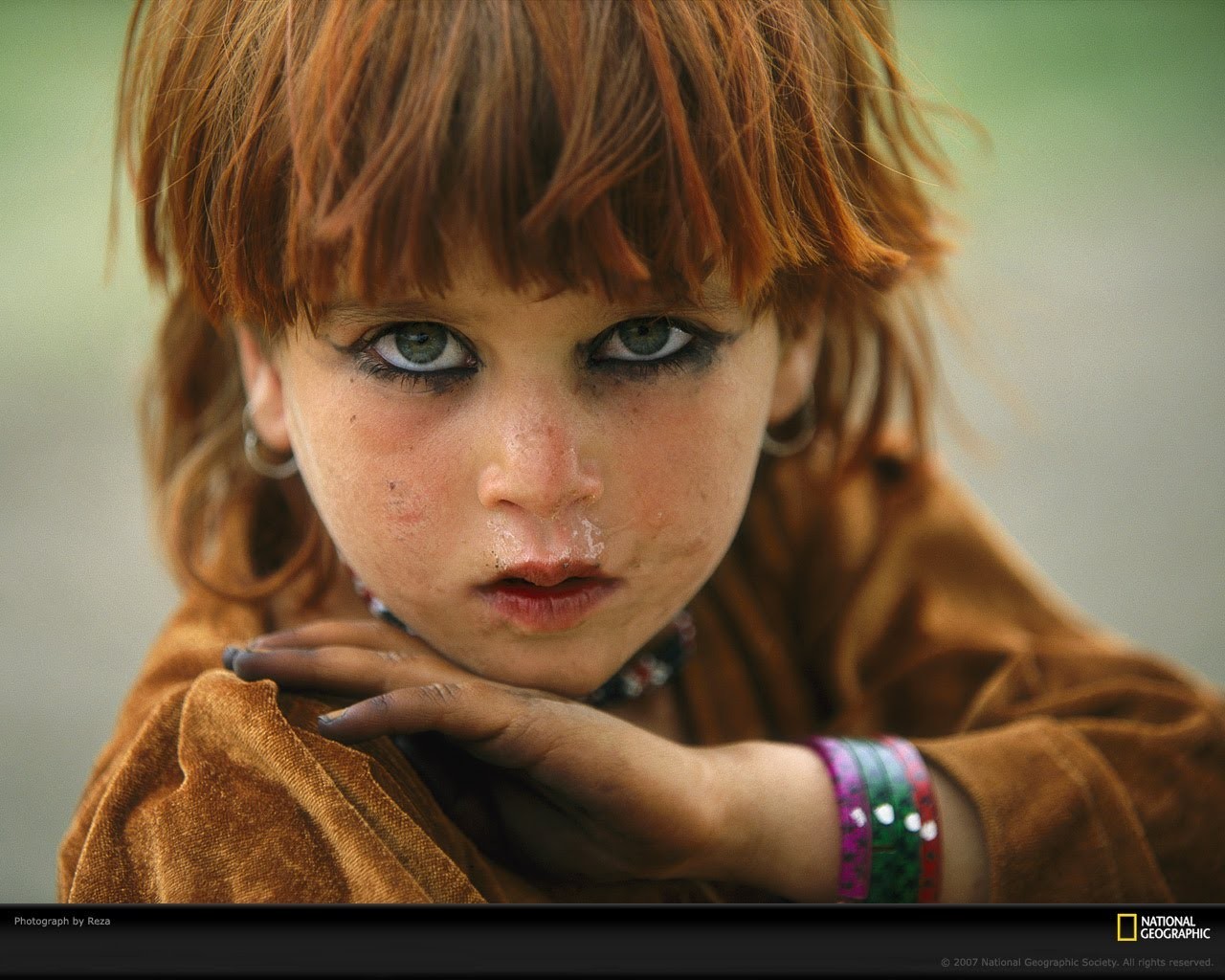 Bangles Green Eyes Bangs Steve McCurry Redhead 1280x1024