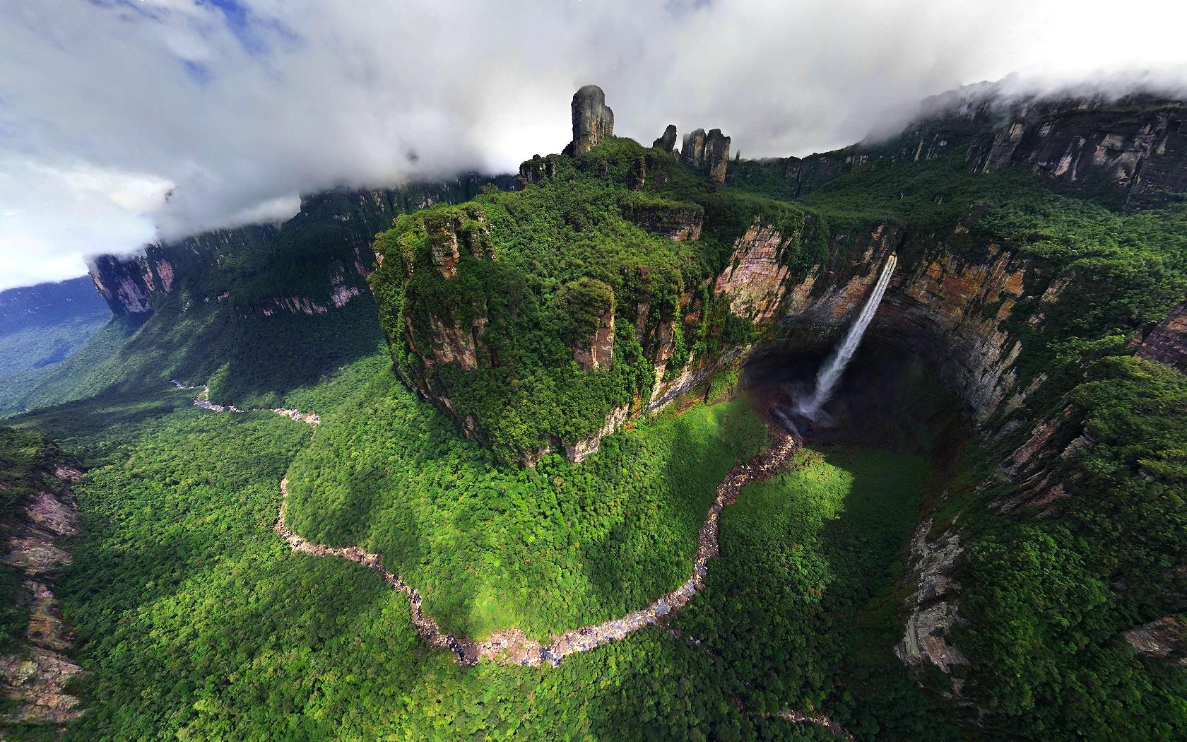 Nature Mountains Landscape River Venezuela Angel Falls Waterfall Nature 1680x1050