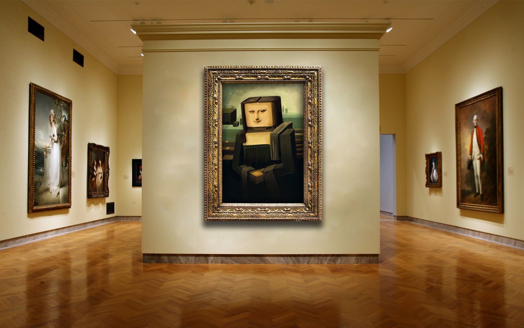 Minecraft Mona Lisa Humor Artwork 1680x1050