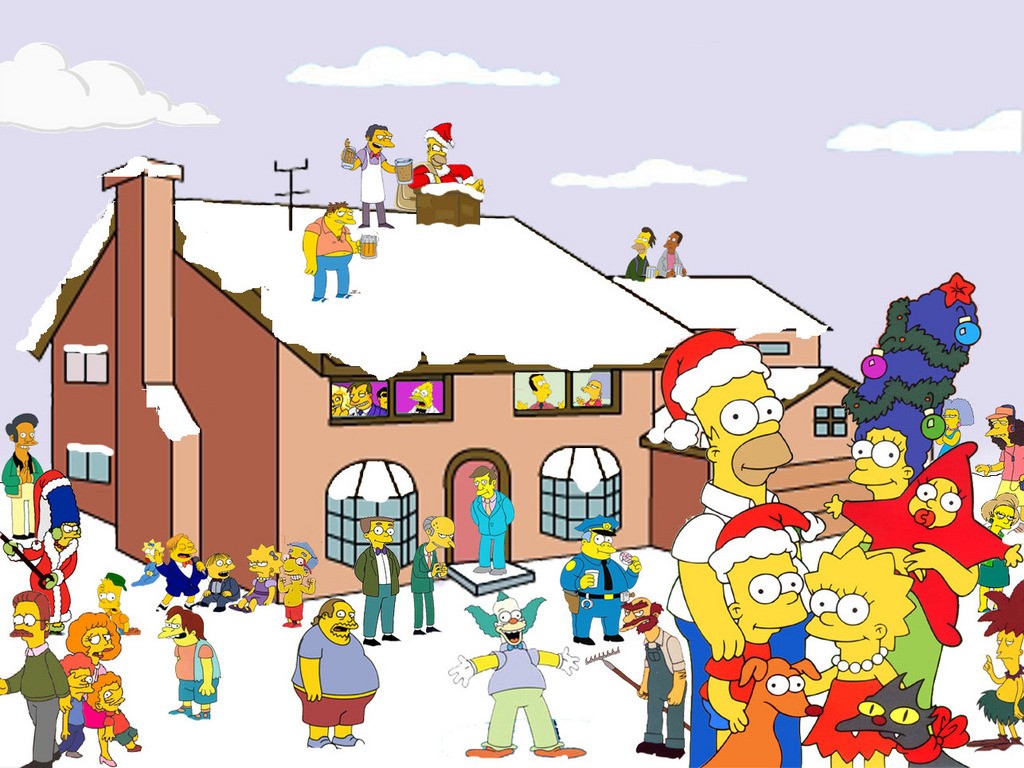 The Simpsons Homer Simpson Marge Simpson Bart Simpson Lisa Simpson Maggie Simpson Moe Sislag Christm 1024x768