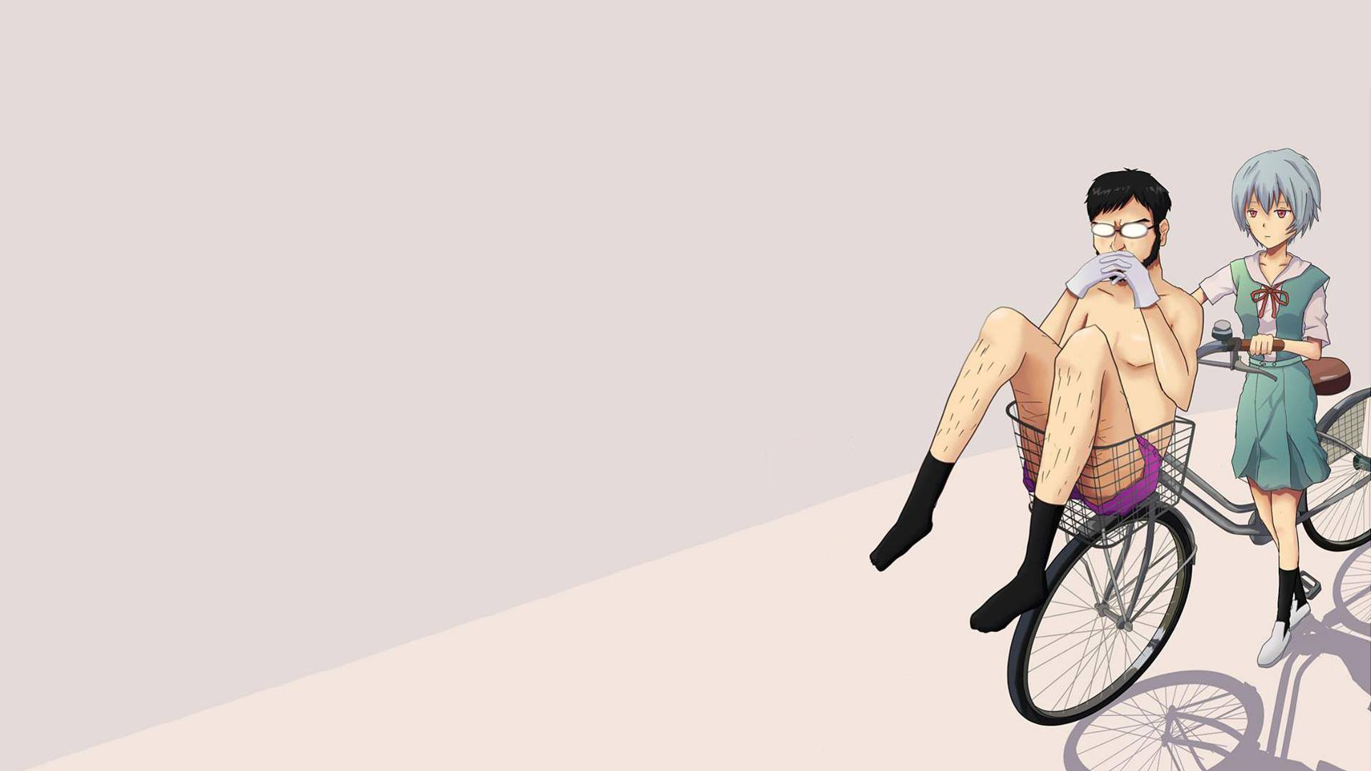 Neon Genesis Evangelion Gendo Ikari Ayanami Rei Bicycle Anime Girls 1920x1080