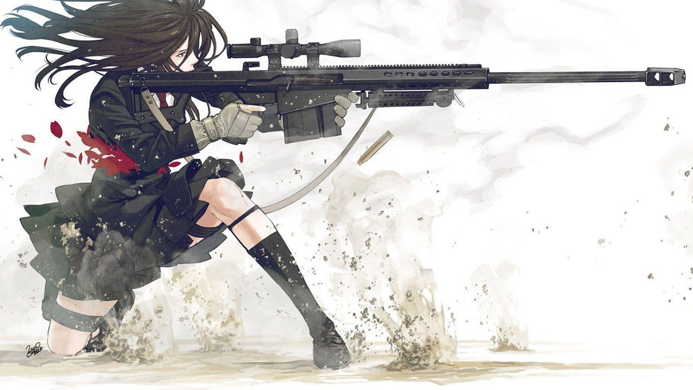 Anime M82A1 Gun Anime Girls 1366x768