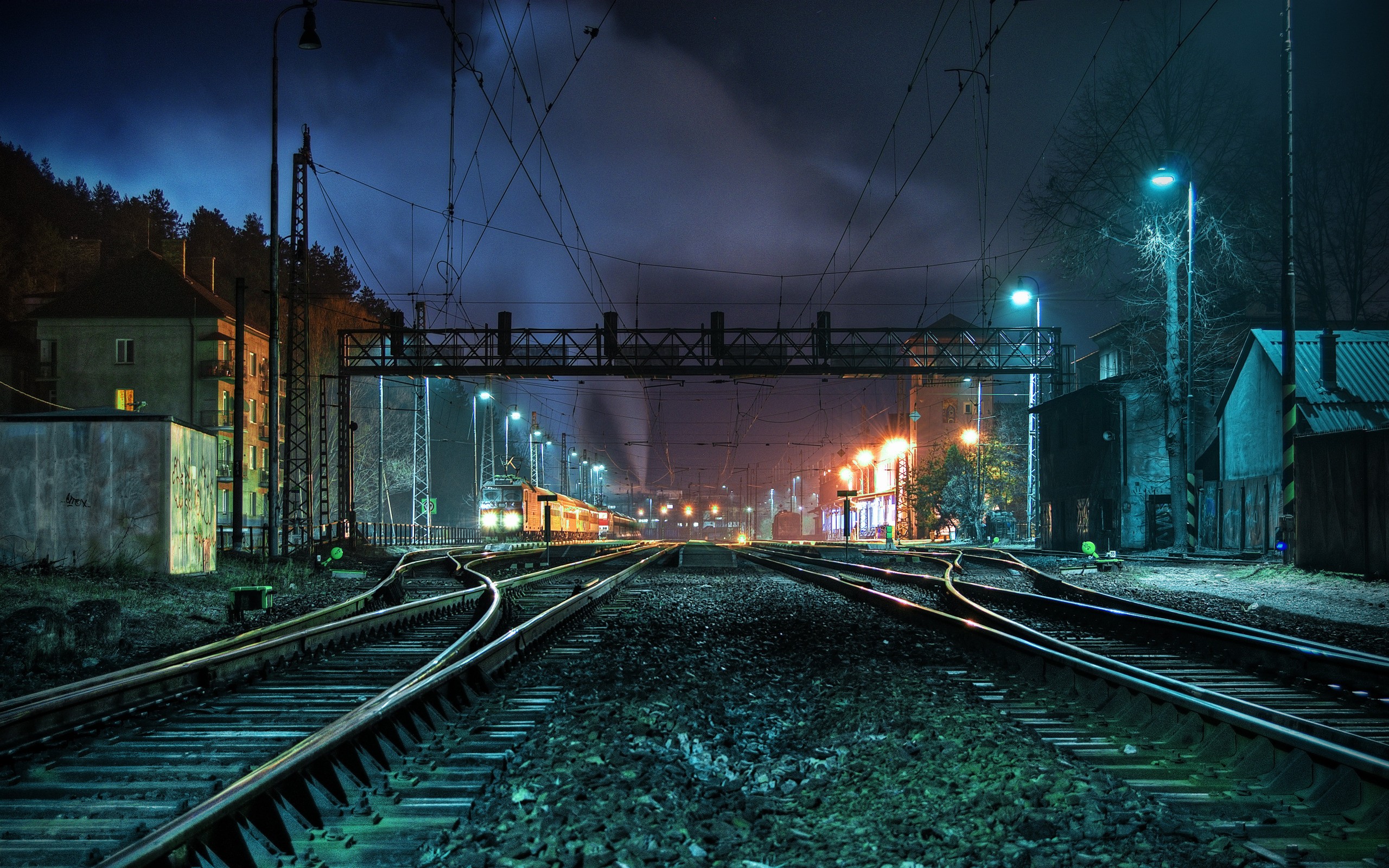 Railway Station Night Train Train Station Railway Vehicle 2560x1600