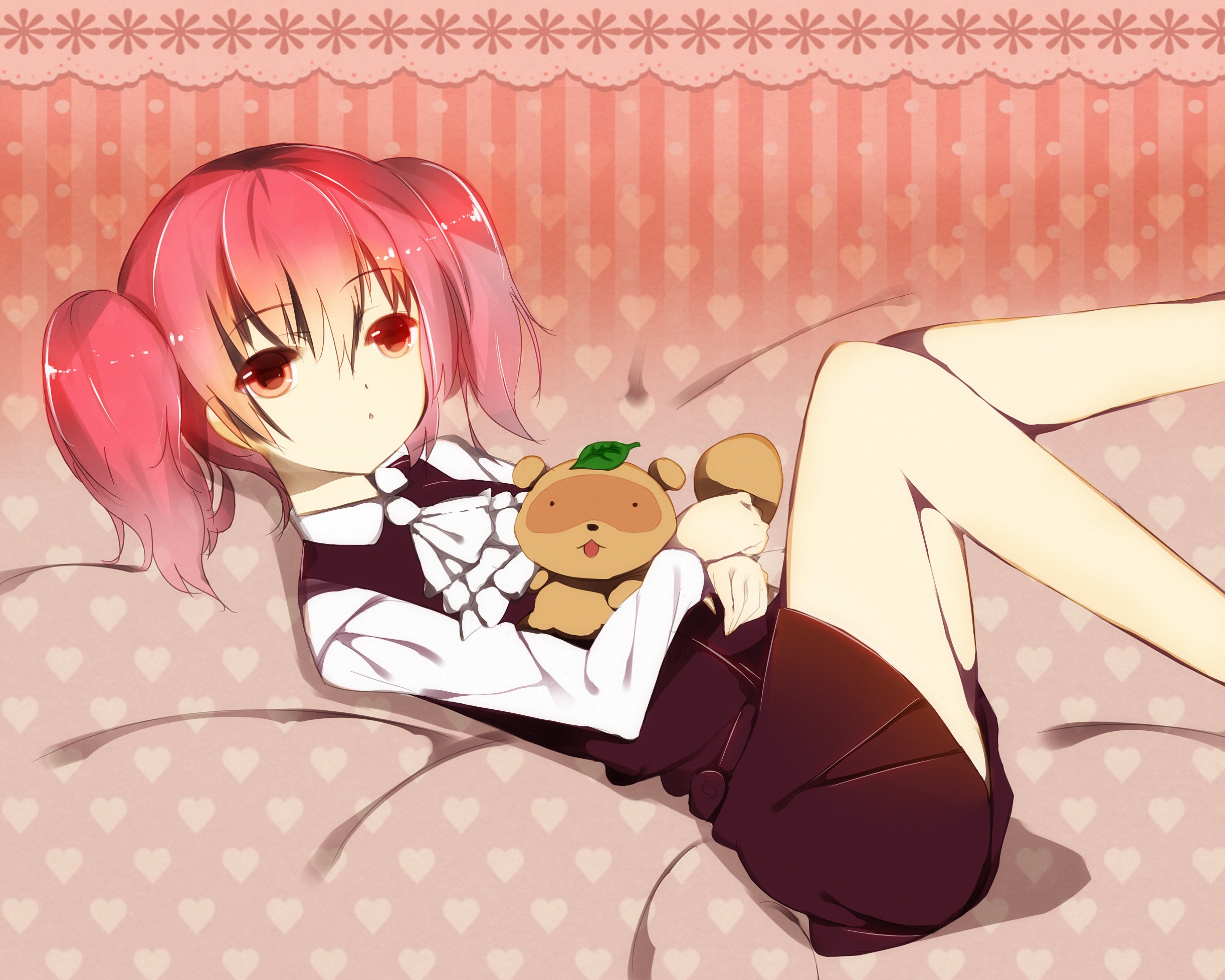 Inu Boku SS Banri Watanuki Karuta Roromiya Girl Short Hair Pink Hair Twintails Animal Raccoon Dog Re 2444x1955