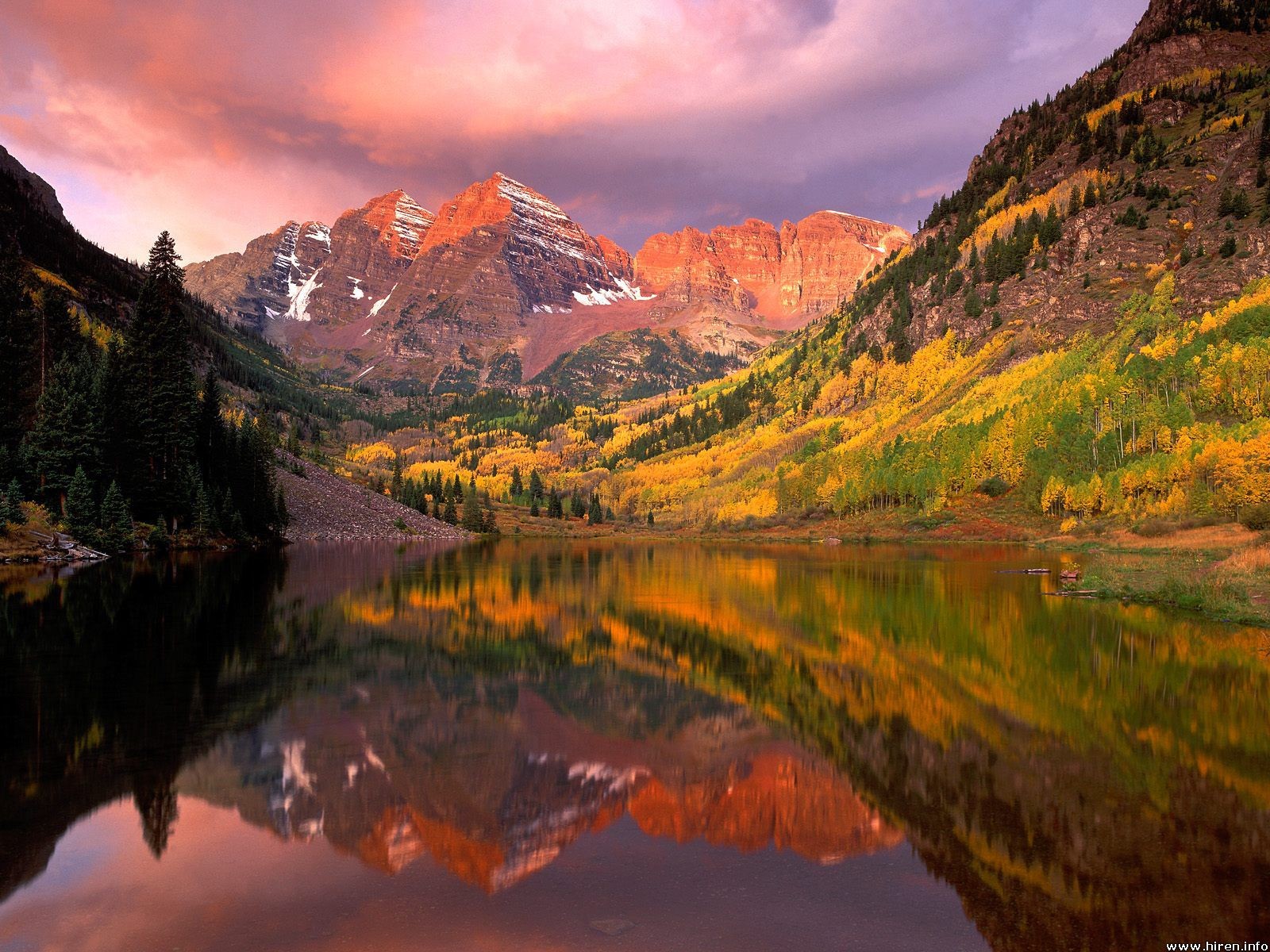 Landscape Nature Maroon Bells Lake Mountains Fall 1600x1200