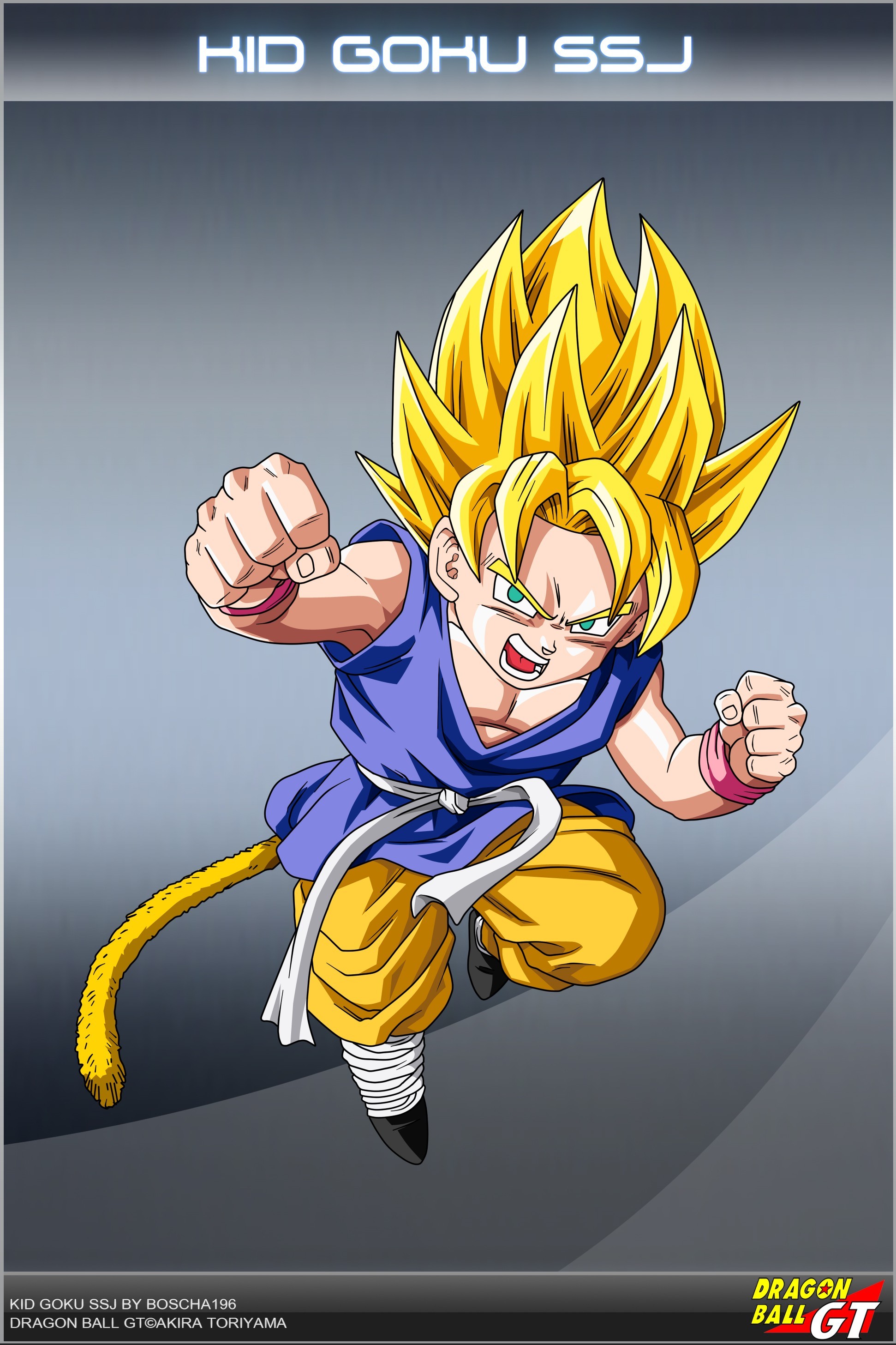 Kid Goku Anime Boys Dragon Ball GT Yellow Hair Green Eyes Tail 1942x2913