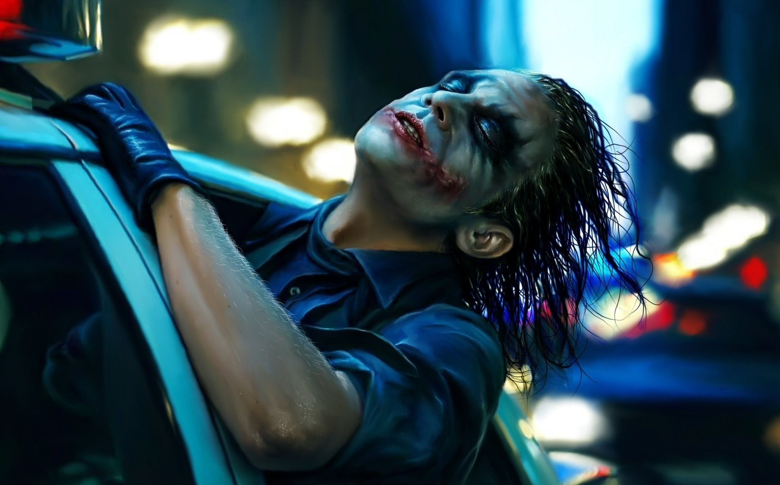 Joker Police Movies Dark Knight Trilogy Police Cars Makeup Cyan 2511x1563