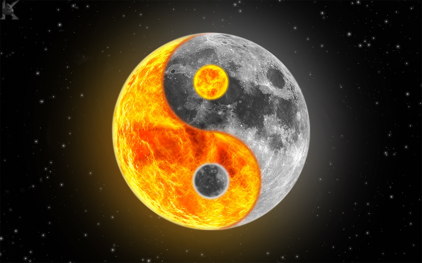 Yin And Yang Moon Stars Ying Yang Sun Digital Art Selective Coloring 1440x900